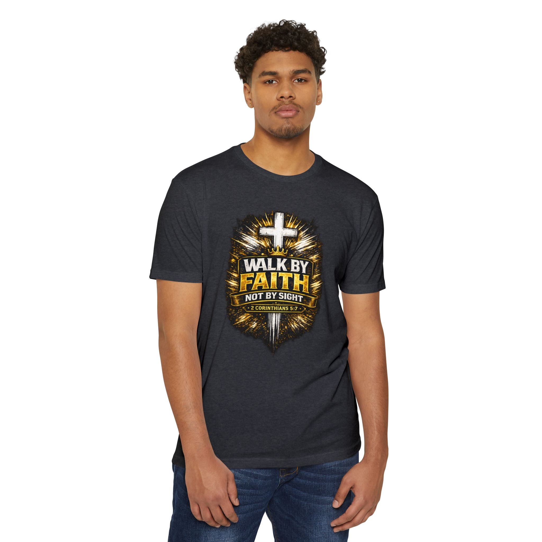 Walk By Faith T-Shirt — Christian Cross Scripture Tee (2 Corinthians 5:7)
