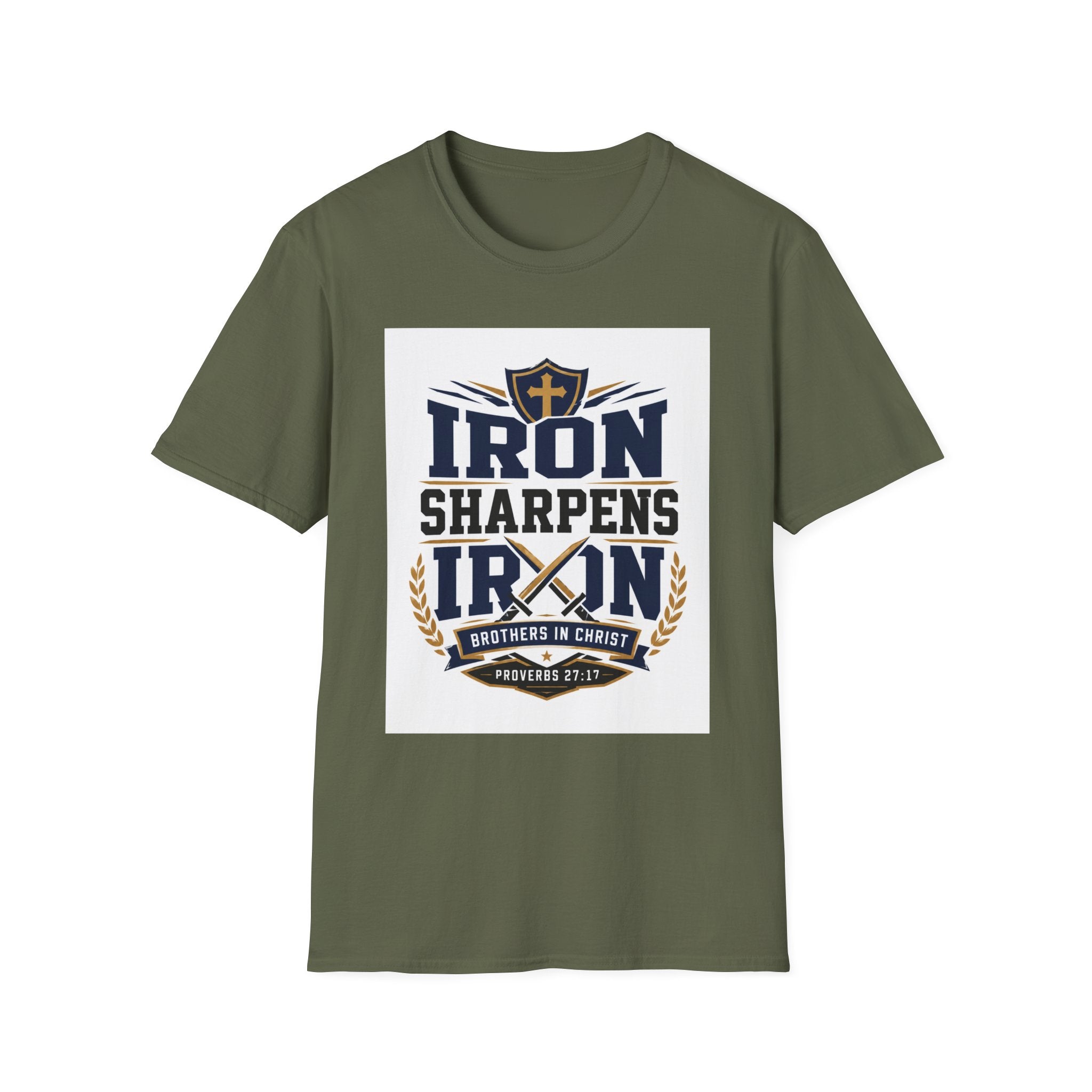 Iron Sharpens Iron T-Shirt — Christian Faith Shield Design