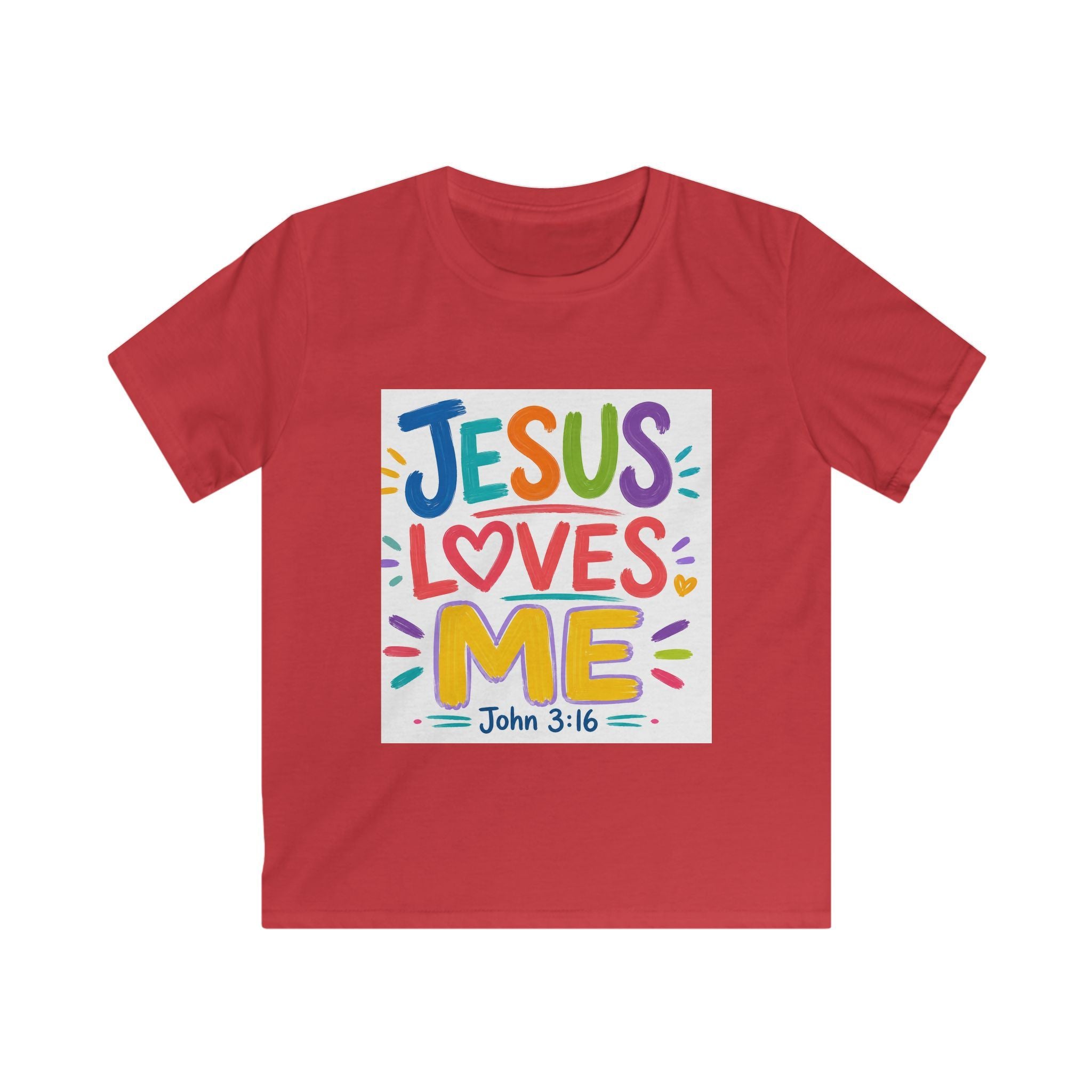 Kids Tee — "Jesus Loves Me" Colorful Scripture T‑Shirt (John 3:16)