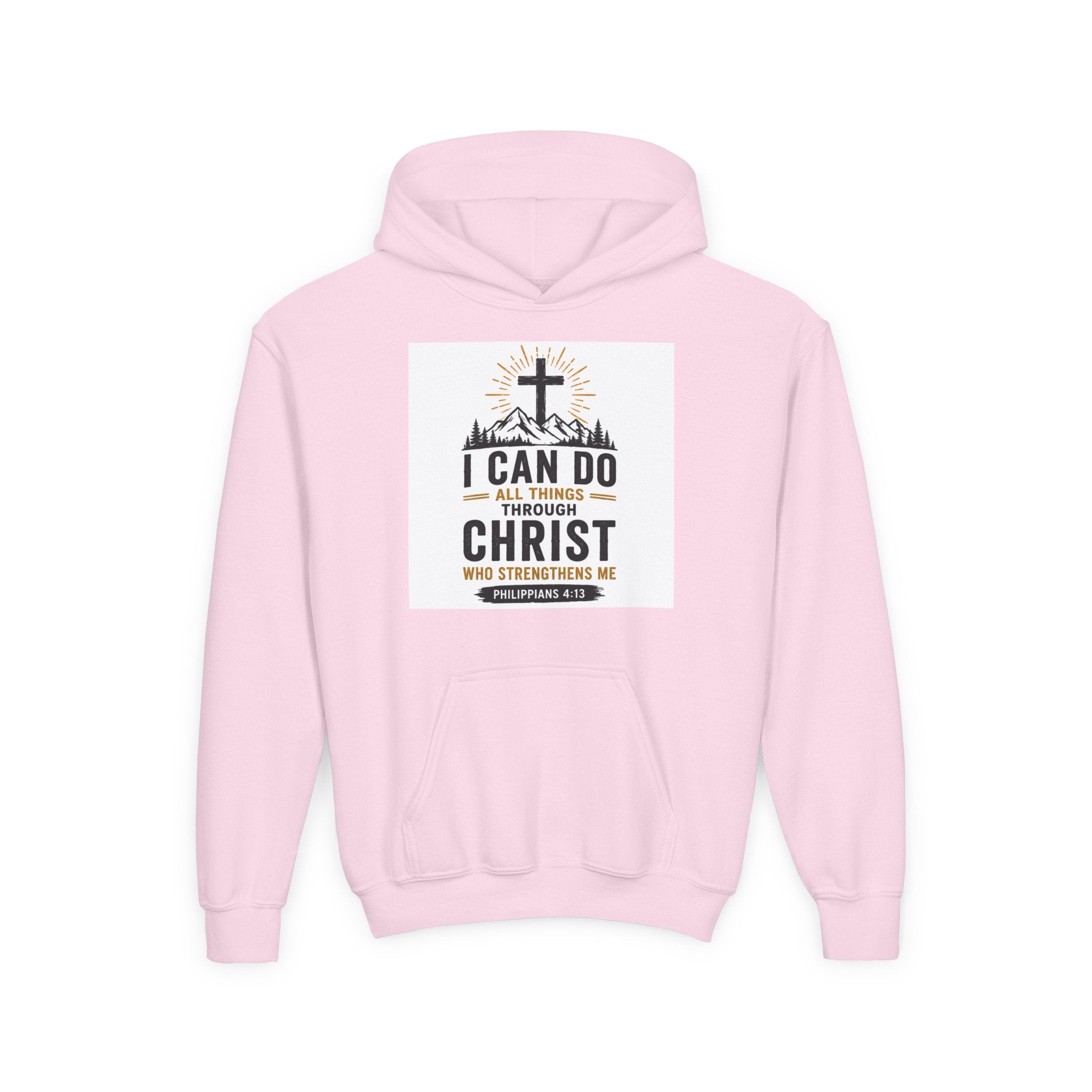 Christian Youth Hoodie - "I Can Do All Things Through Christ" Faith Pullover