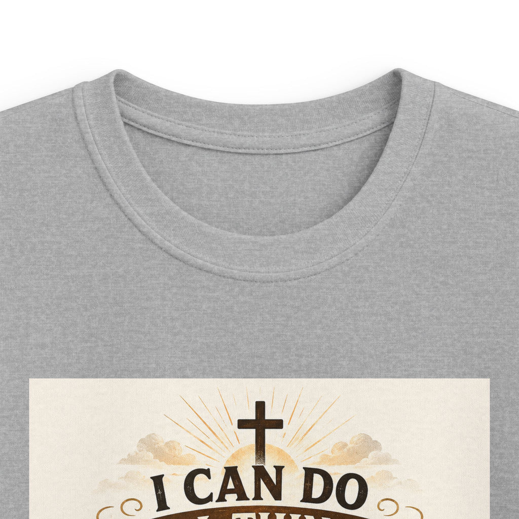 Kids Christian Tee — “I Can Do All Things Through Christ” Bible Verse Shirt