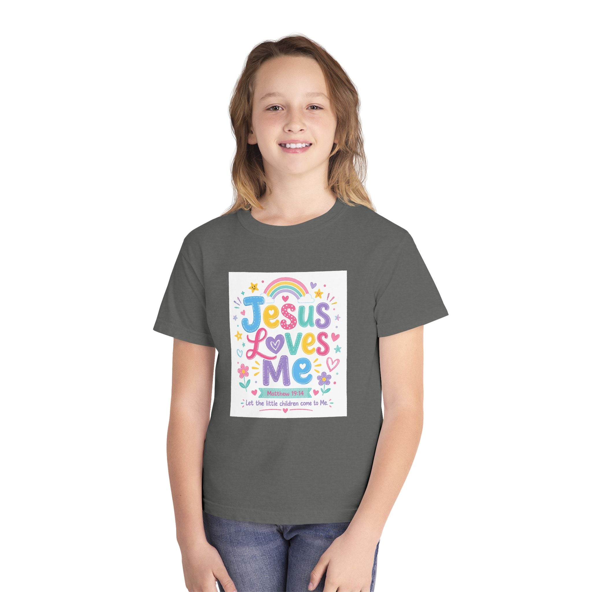 Youth Tee - "Jesus Loves Me" Colorful Kids Christian Graphic Shirt