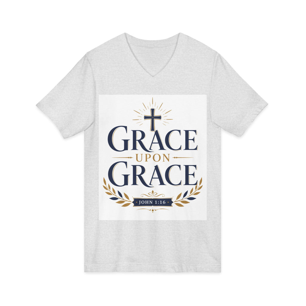 Grace Upon Grace V-Neck Tee — Christian Faith Inspirational Shirt (John 1:16)