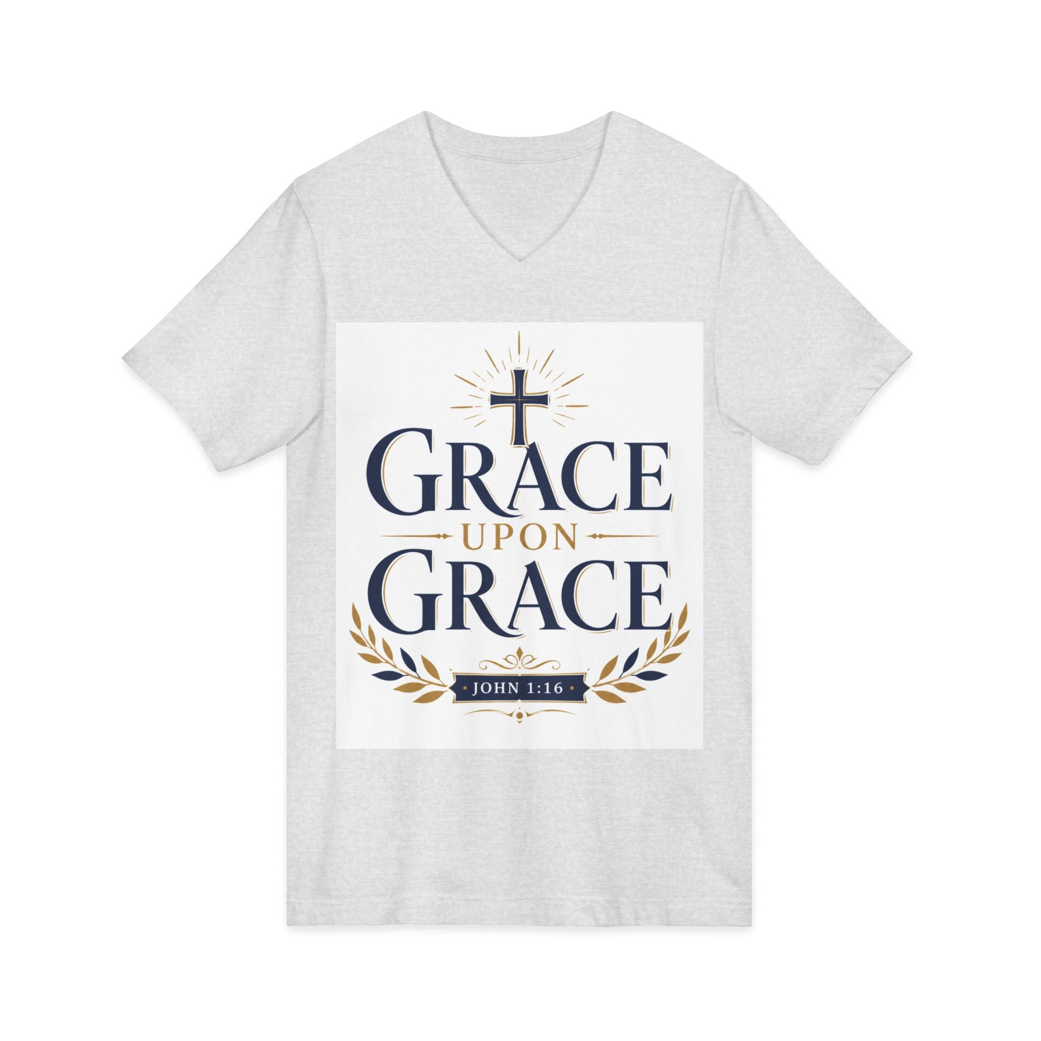 Grace Upon Grace V-Neck Tee — Christian Faith Inspirational Shirt (John 1:16)