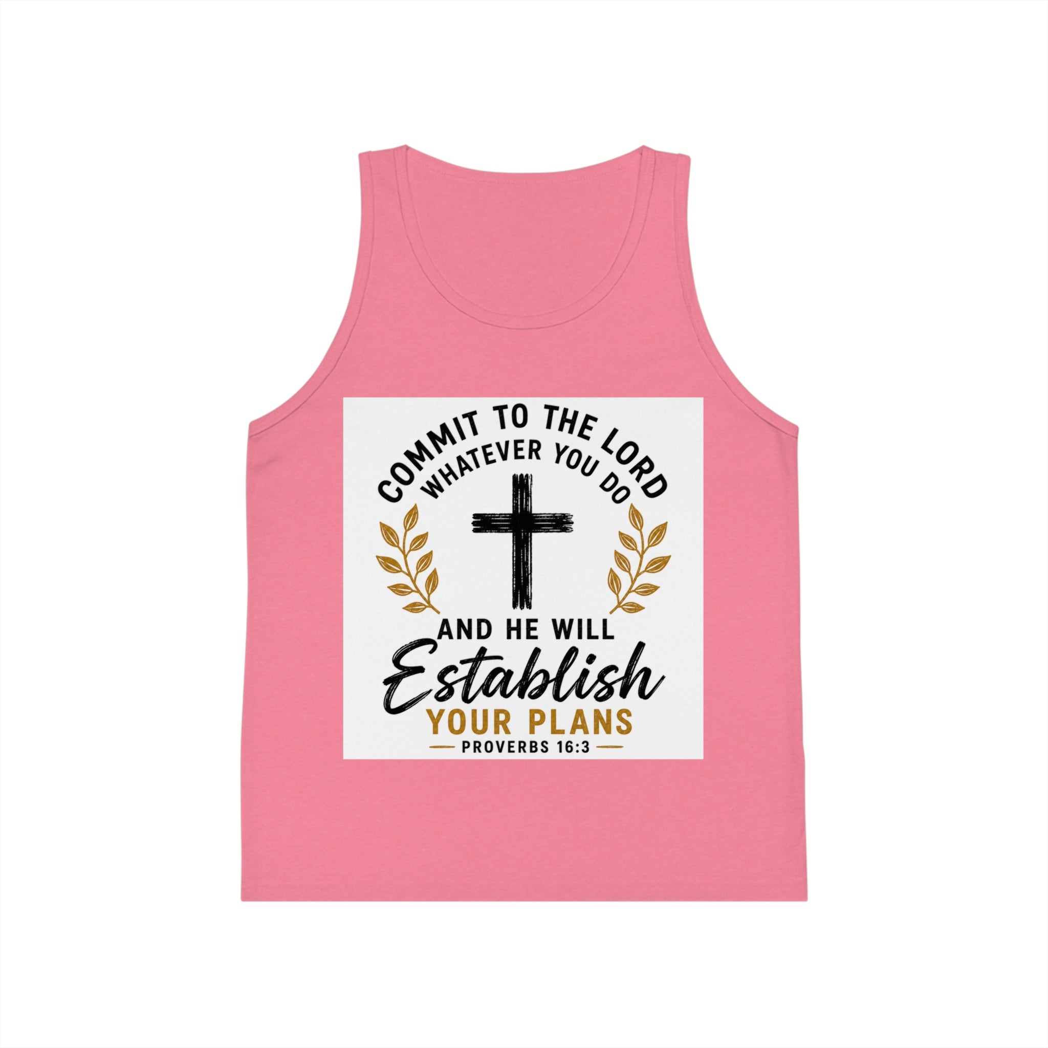 Kids Faith Tank Top - "Commit to the Lord" Proverbs 16:3 Cross Design