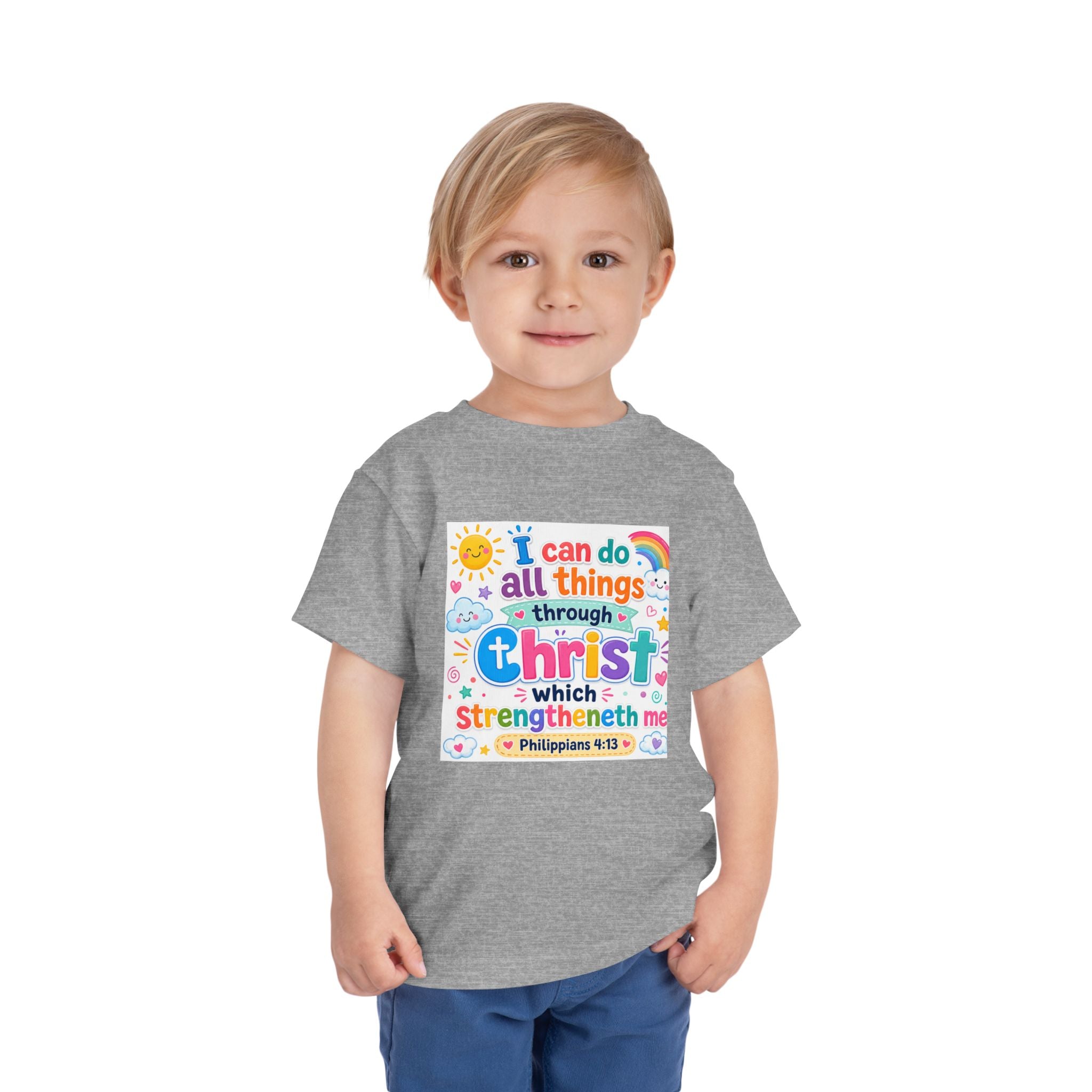 Toddler Tee — "I Can Do All Things Through Christ" Colorful Faith Shirt (Philippians 4:13)