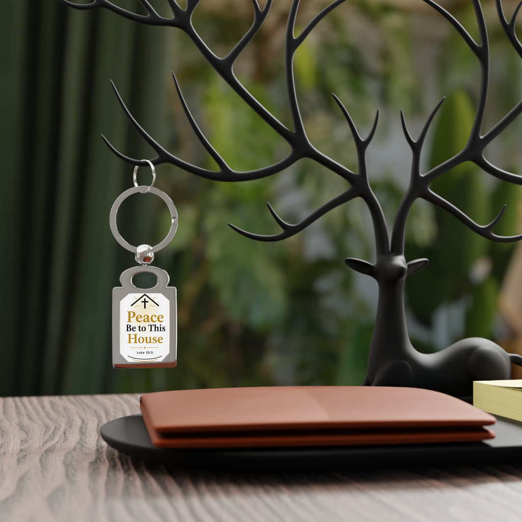 Peace Be to This House Rectangular Keyring — Christian Blessing Keychain (Luke 10:5)