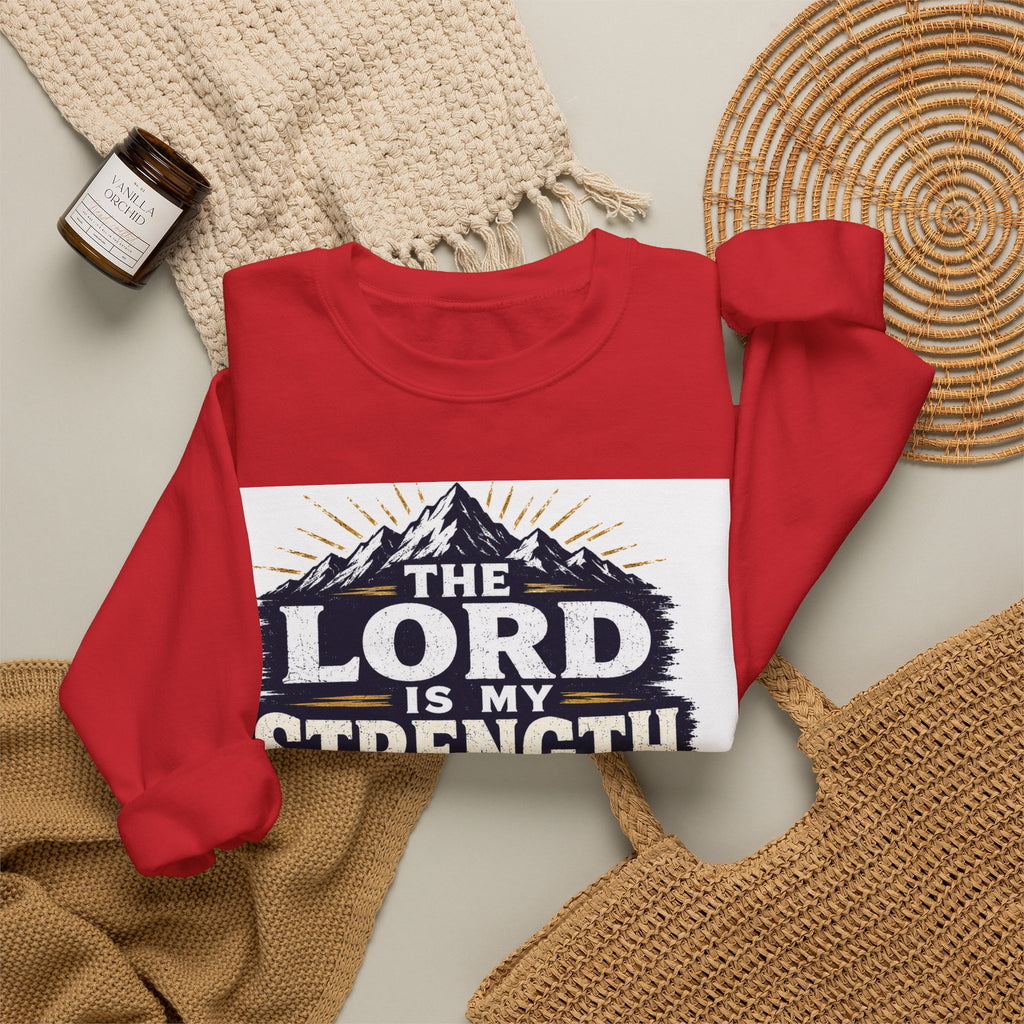 Crewneck Sweatshirt — "The Lord Is My Strength and My Shield" Psalm 28:7 Christian Pullover