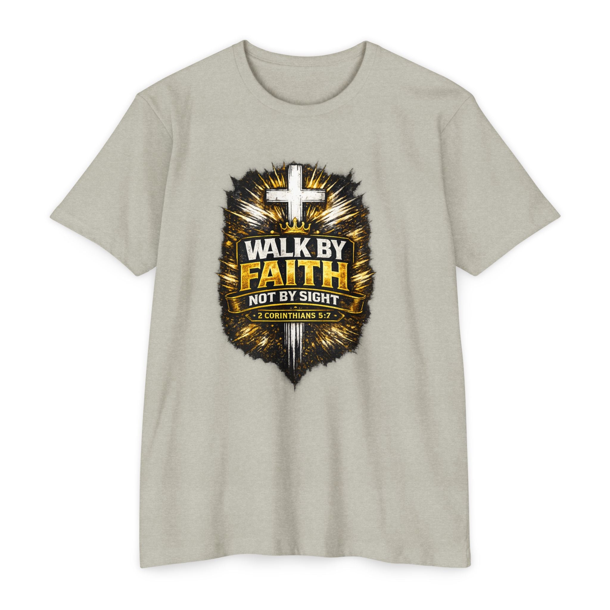 Walk By Faith T-Shirt — Christian Cross Scripture Tee (2 Corinthians 5:7)