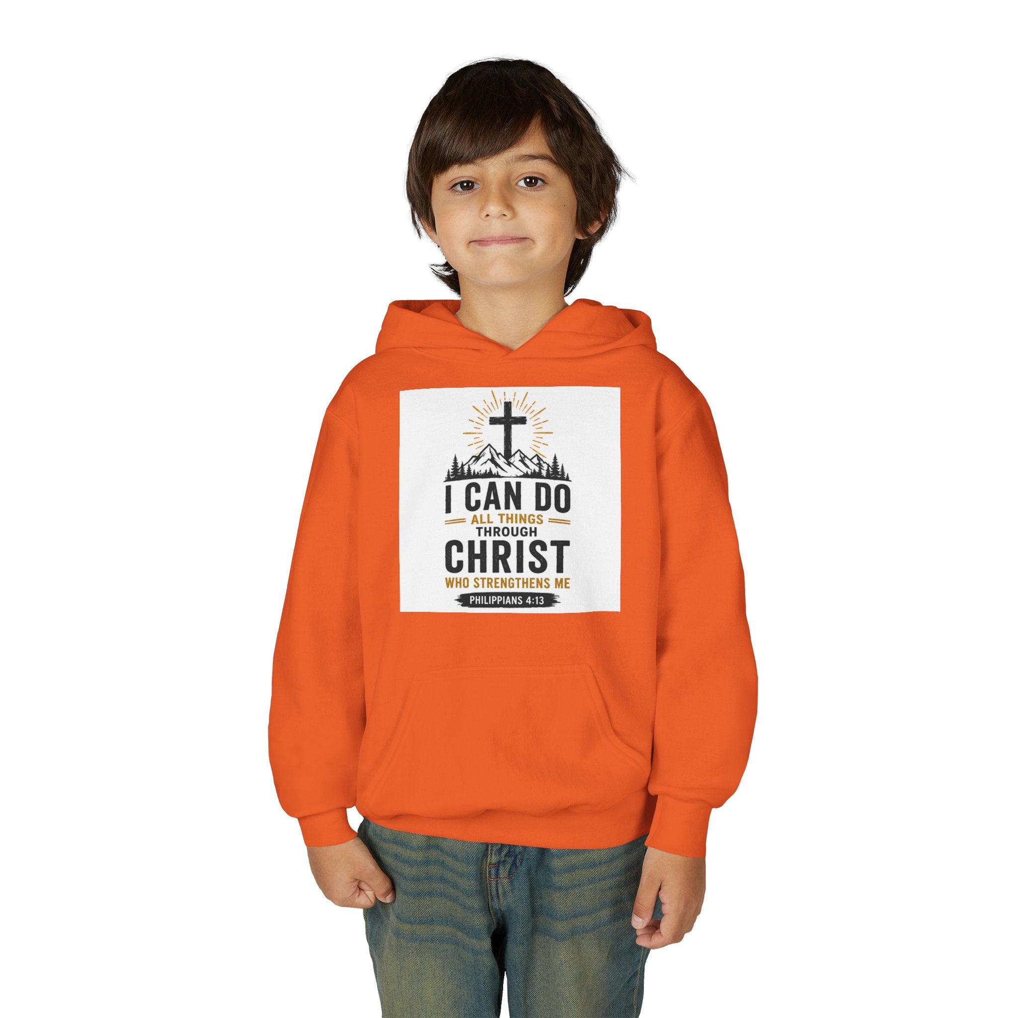 Christian Youth Hoodie - "I Can Do All Things Through Christ" Faith Pullover