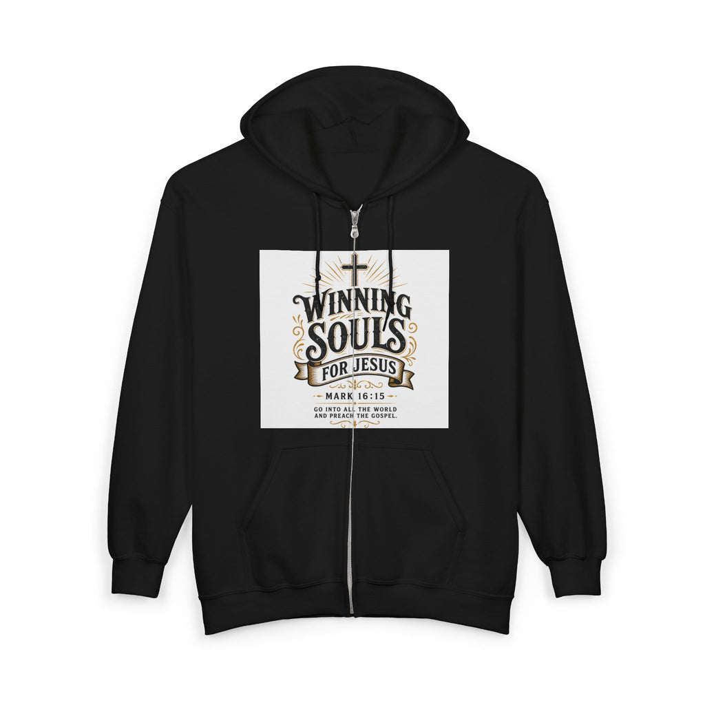 Christian Zip Hoodie — "Winning Souls for Jesus" Faith Ministry Sweatshirt