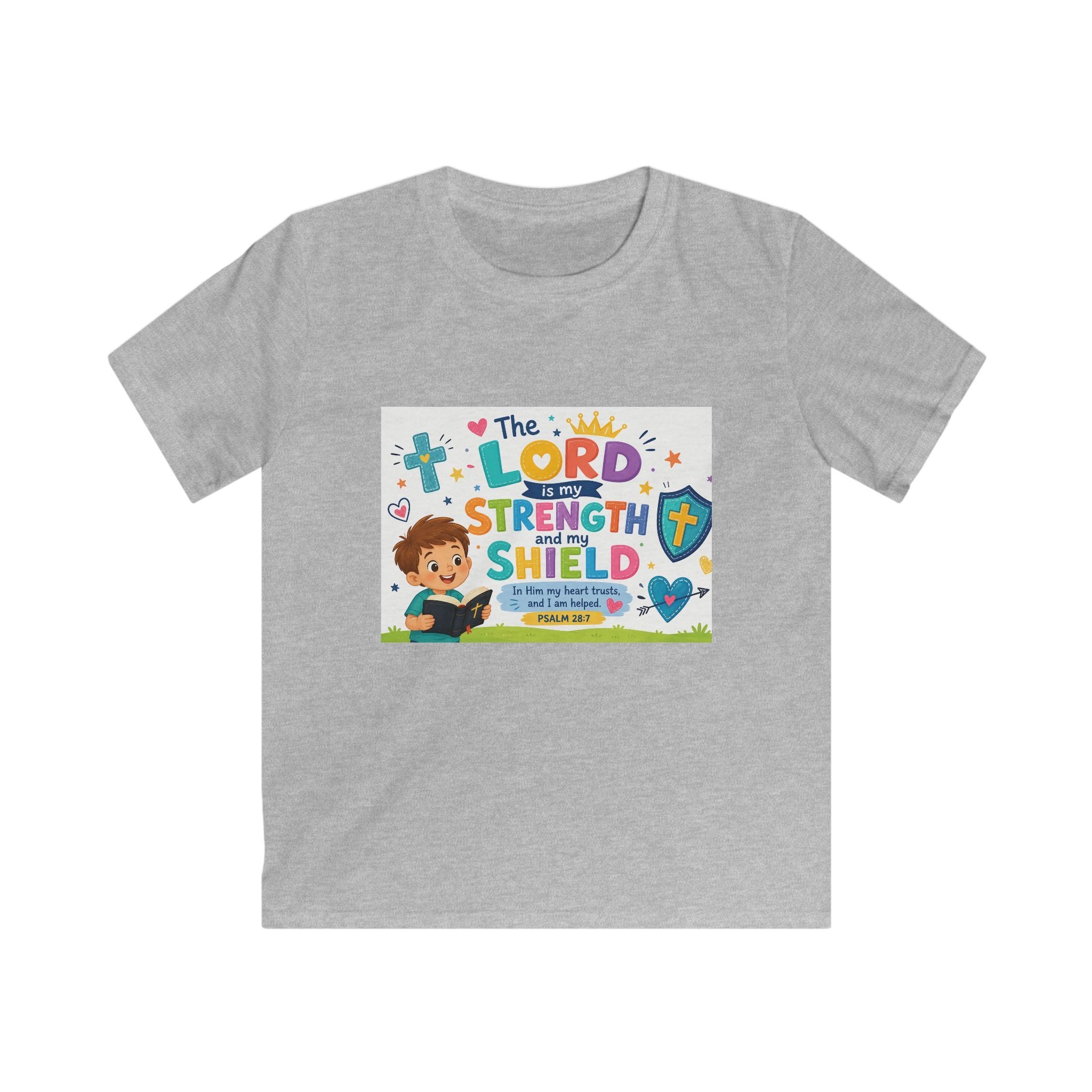 Kids Tee — "The LORD is My Strength and Shield" Christian Bible Verse Shirt
