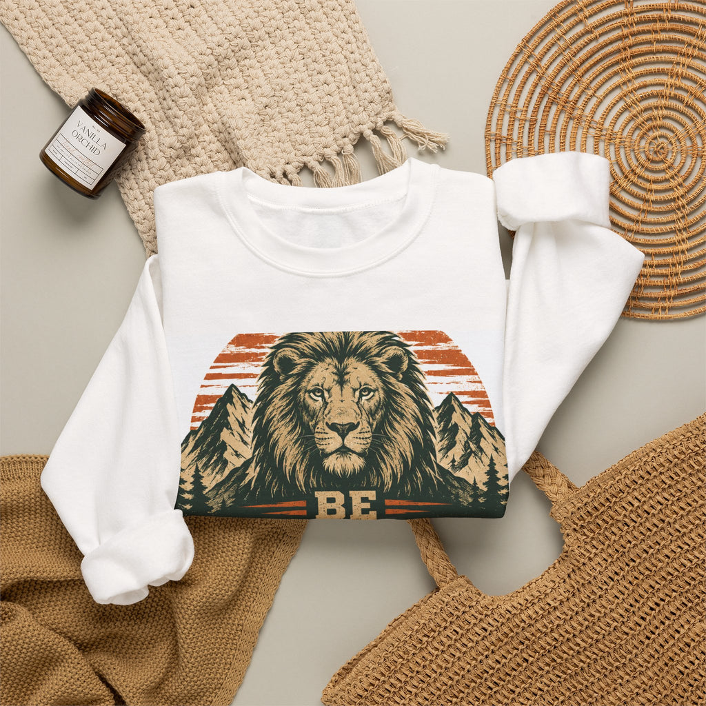 Be Strong and Courageous Crewneck Sweatshirt – Joshua 1:9 Lion Graphic