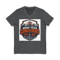 More Than Conquerors V-Neck Tee — Christian Faith Graphic Shirt (Romans 8:37)
