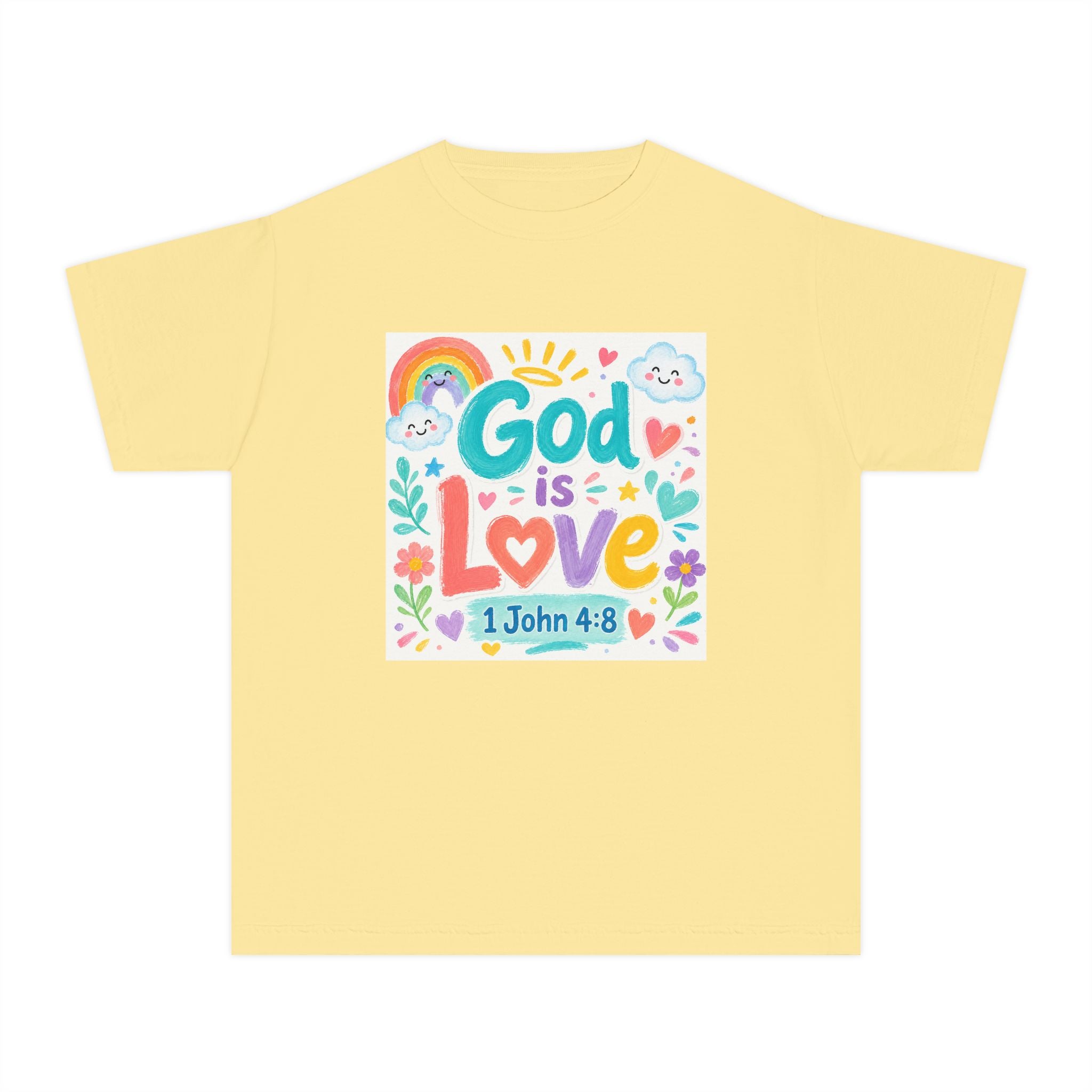 Youth Tee — "God Is Love" Kids Christian T-Shirt (1 John 4:8)