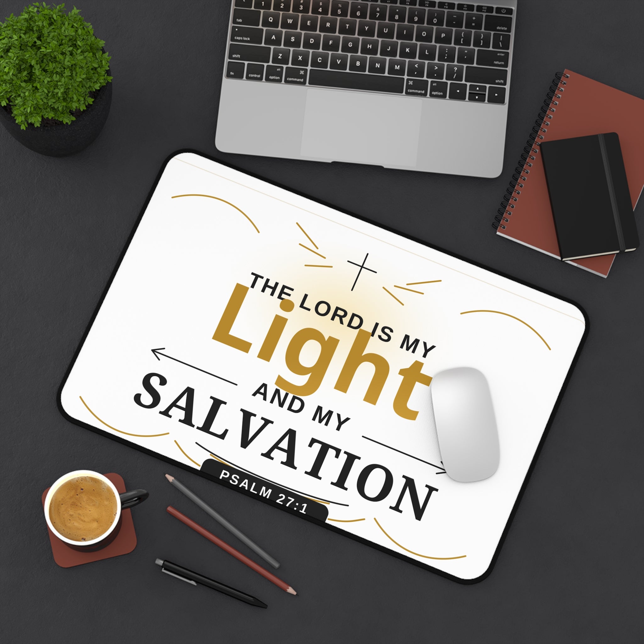 Desk Mat — "The Lord Is My Light and My Salvation" Psalm 27:1 Christian Office Mat