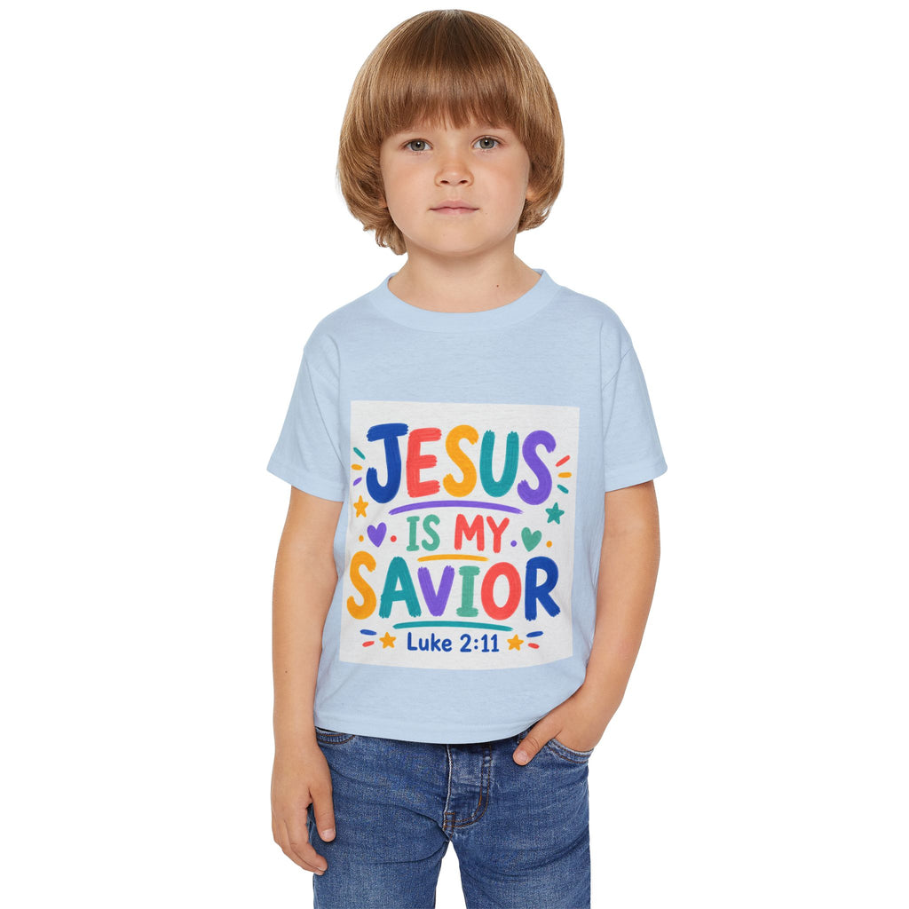 Toddler T-Shirt — "Jesus Is My Savior" Colorful Christian Kids Tee (Luke 2:11)