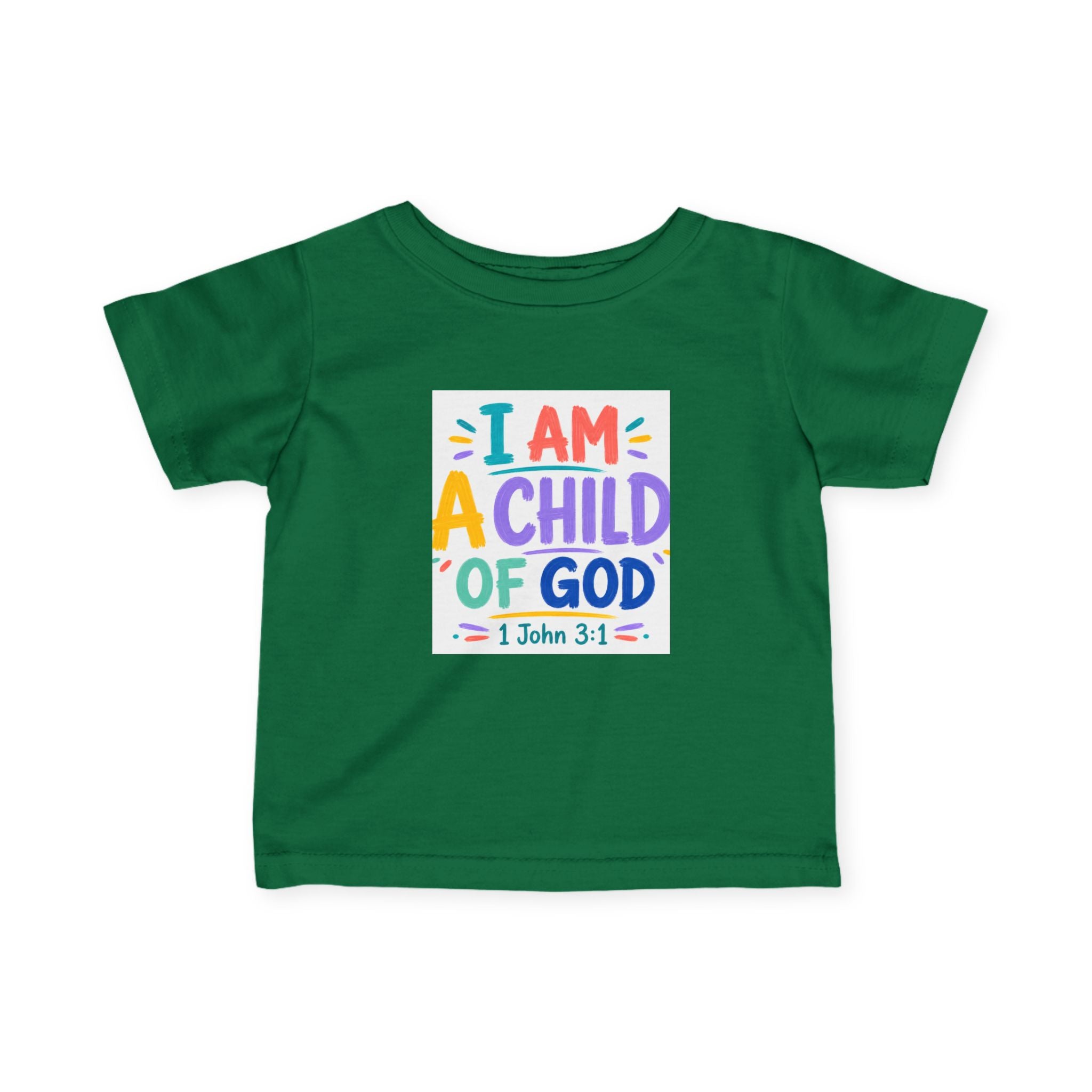 Infant Tee — "I Am A Child of God" Colorful Christian Baby Shirt (1 John 3:1)