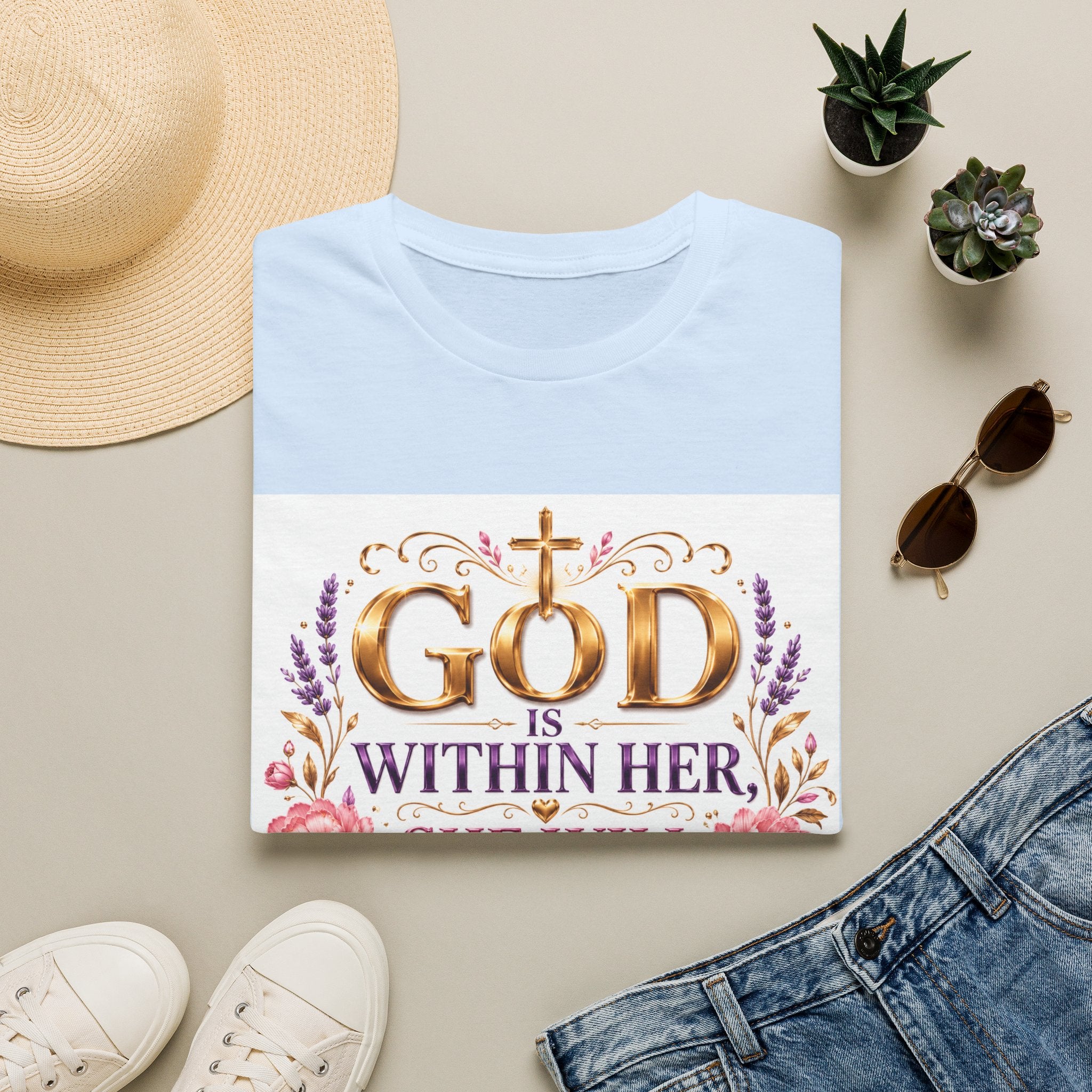 Faithful Floral T‑Shirt — "God Is Within Her, She Will Not Fall" Inspirational Christian Tee