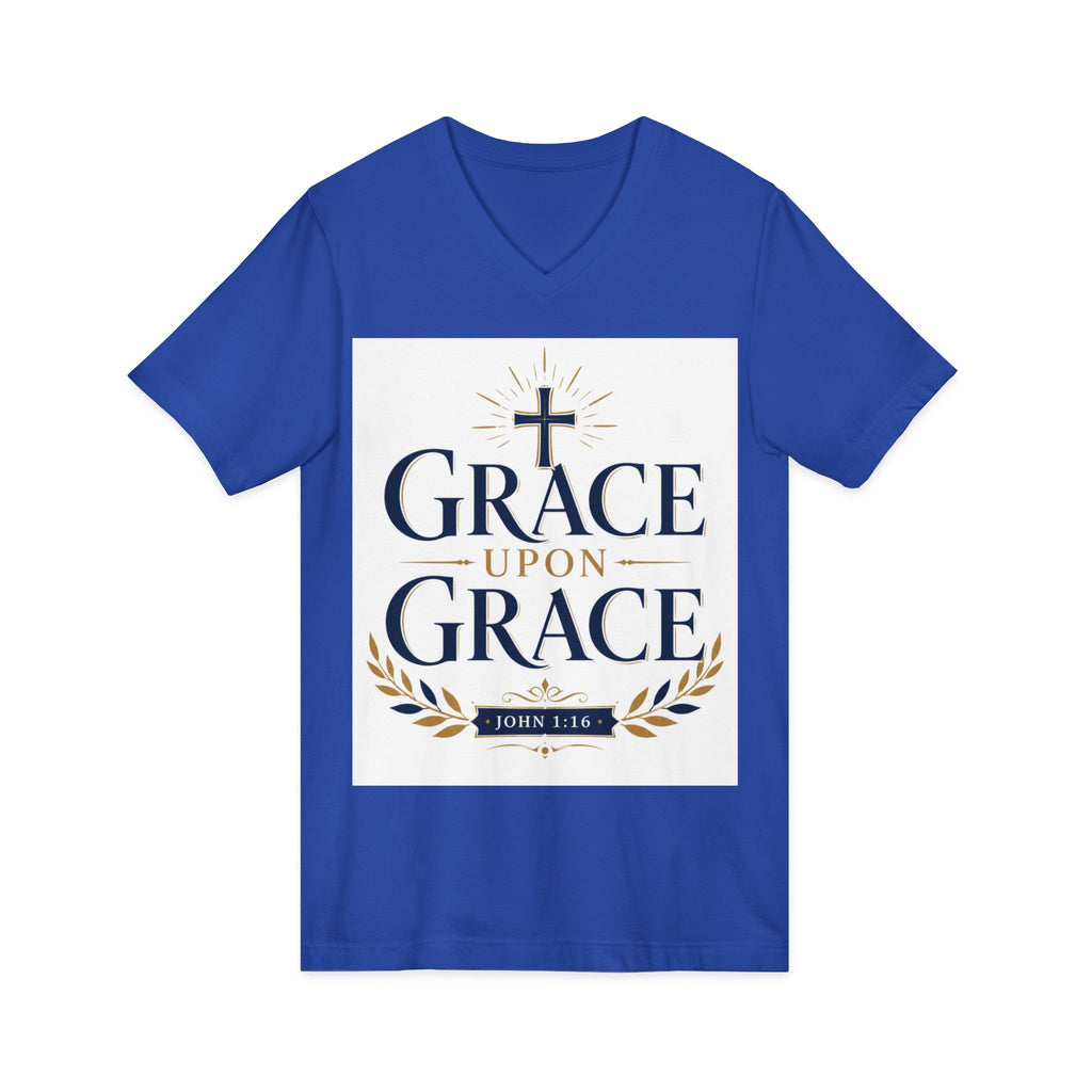 Grace Upon Grace V-Neck Tee — Christian Faith Inspirational Shirt (John 1:16)