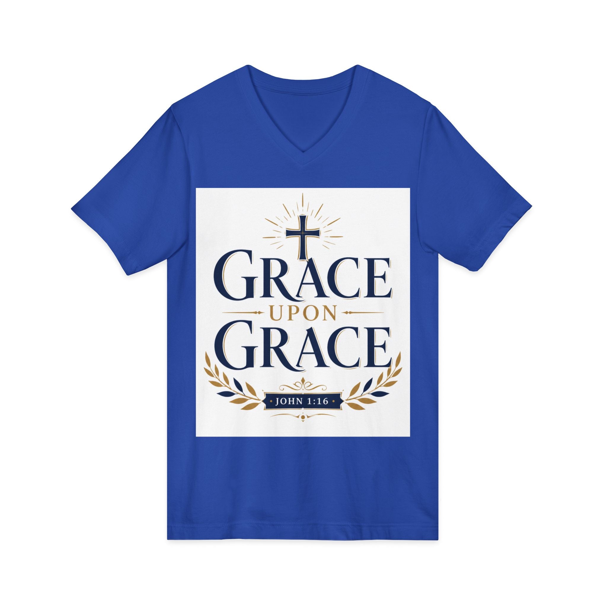Grace Upon Grace V-Neck Tee — Christian Faith Inspirational Shirt (John 1:16)