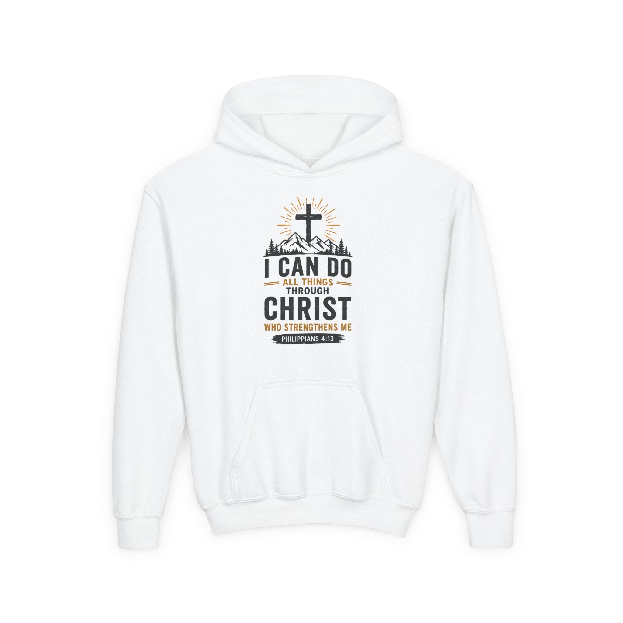Christian Youth Hoodie - "I Can Do All Things Through Christ" Faith Pullover