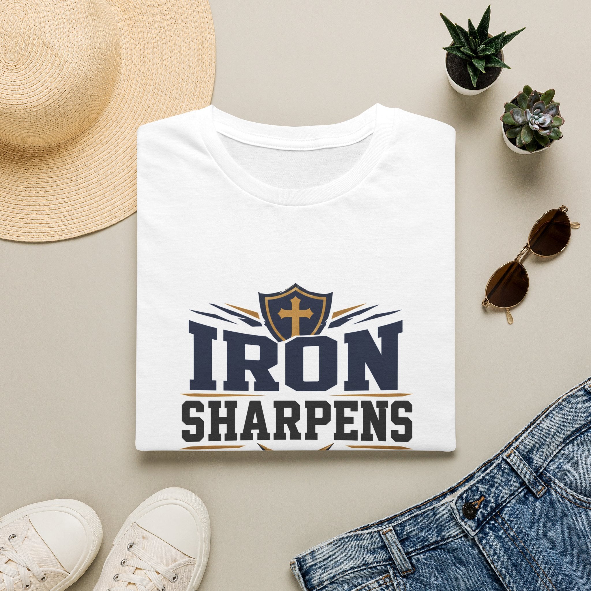 Iron Sharpens Iron T-Shirt — Christian Faith Shield Design