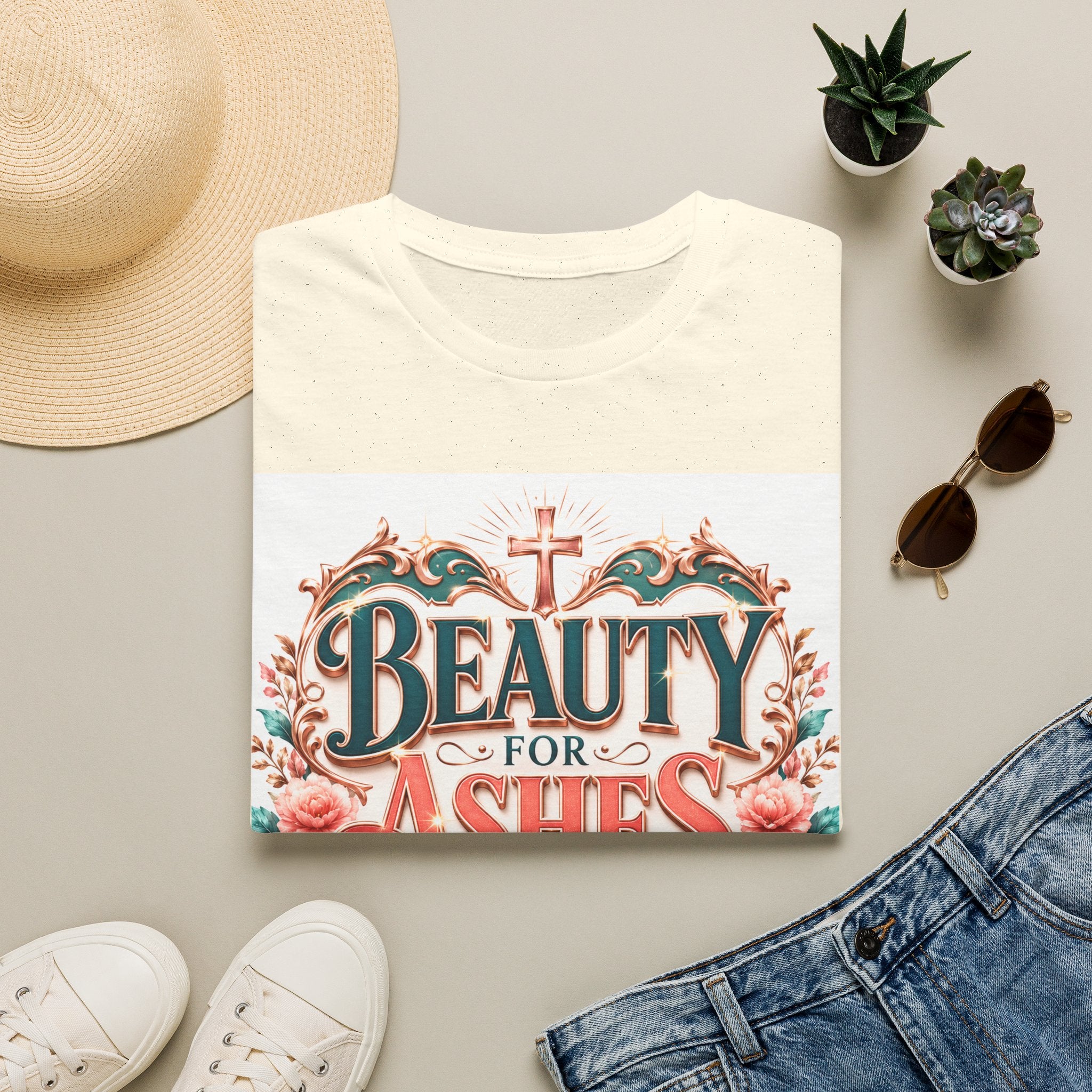 Beauty for Ashes T-Shirt — Christian Faith Floral Tee (Joy for Mourning)
