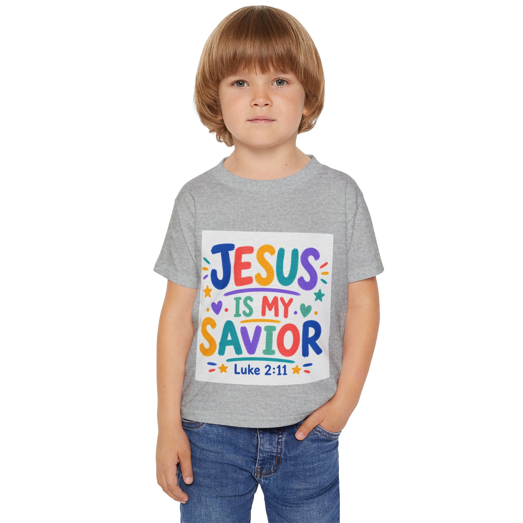 Toddler T-Shirt — "Jesus Is My Savior" Colorful Christian Kids Tee (Luke 2:11)