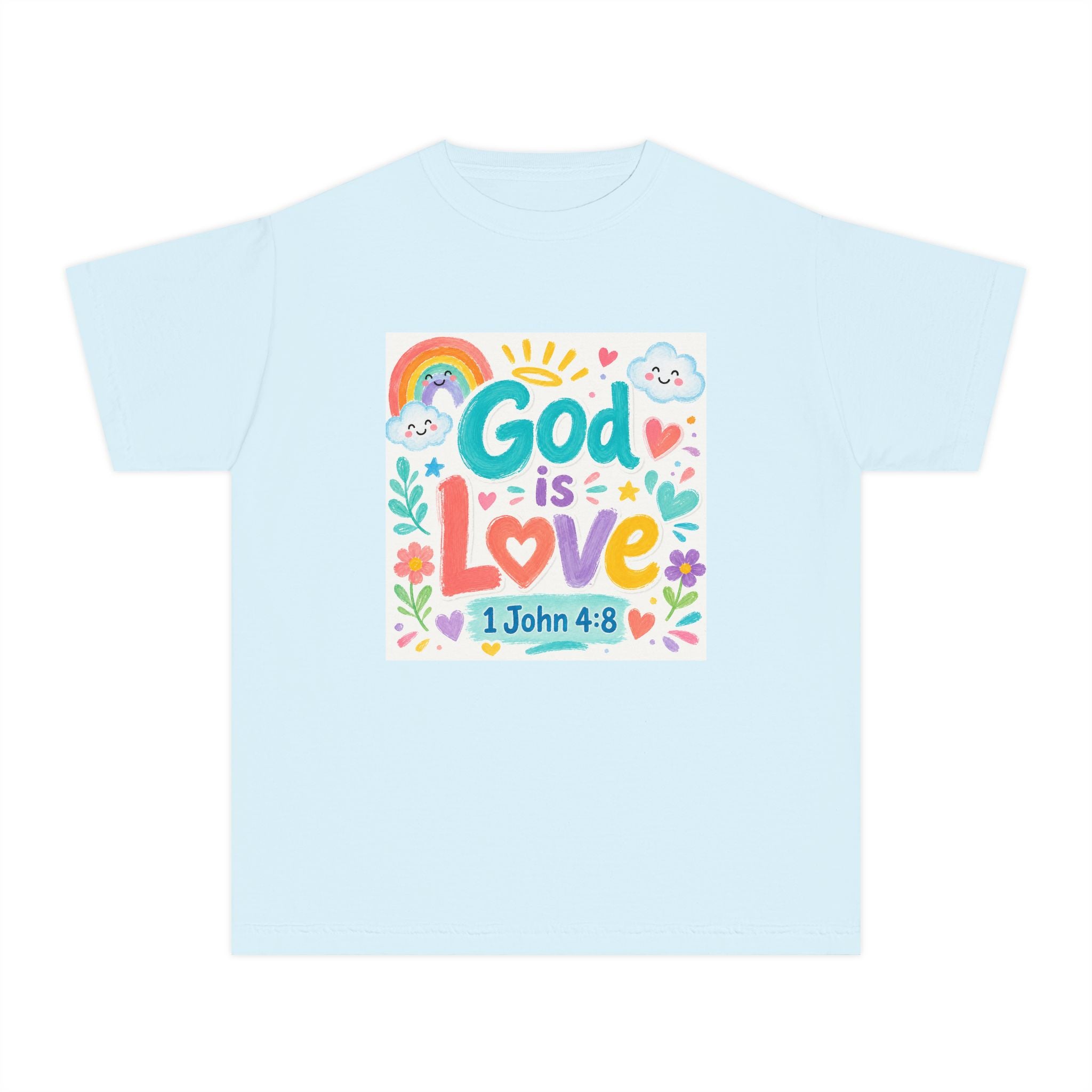 Youth Tee — "God Is Love" Kids Christian T-Shirt (1 John 4:8)