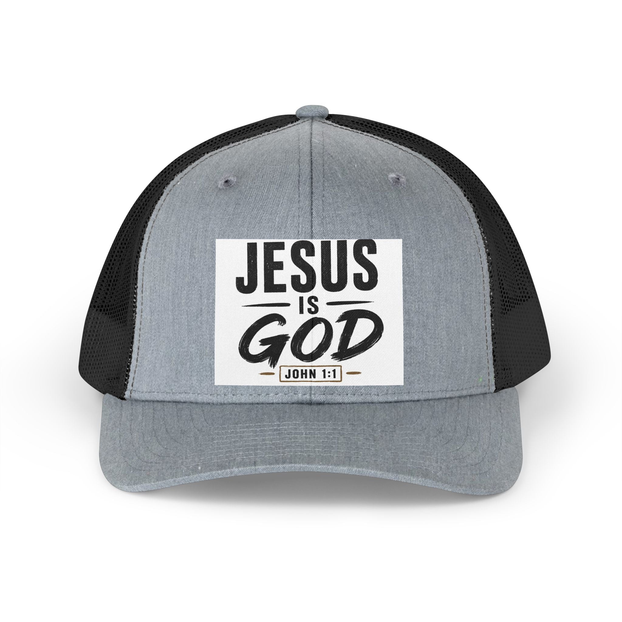 Jesus Is God Trucker Hat — Retro Christian Mesh Cap (John 1:1)