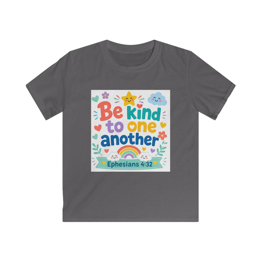Kids Tee — “Be Kind to One Another” Ephesians 4:32 Christian Rainbow Shirt