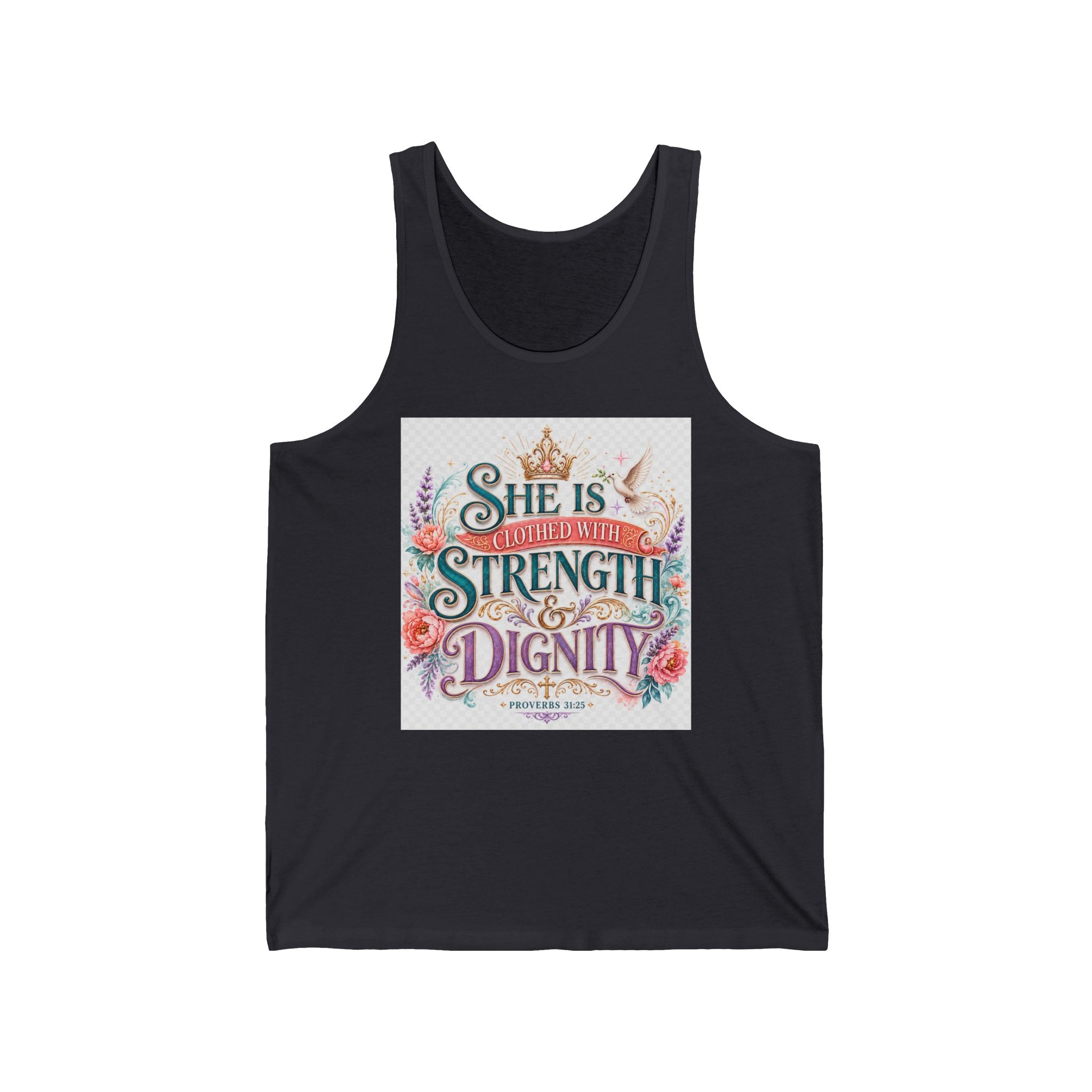 She Is Clothed With Strength & Dignity Tank — Inspirational Floral Women’s Tank Top