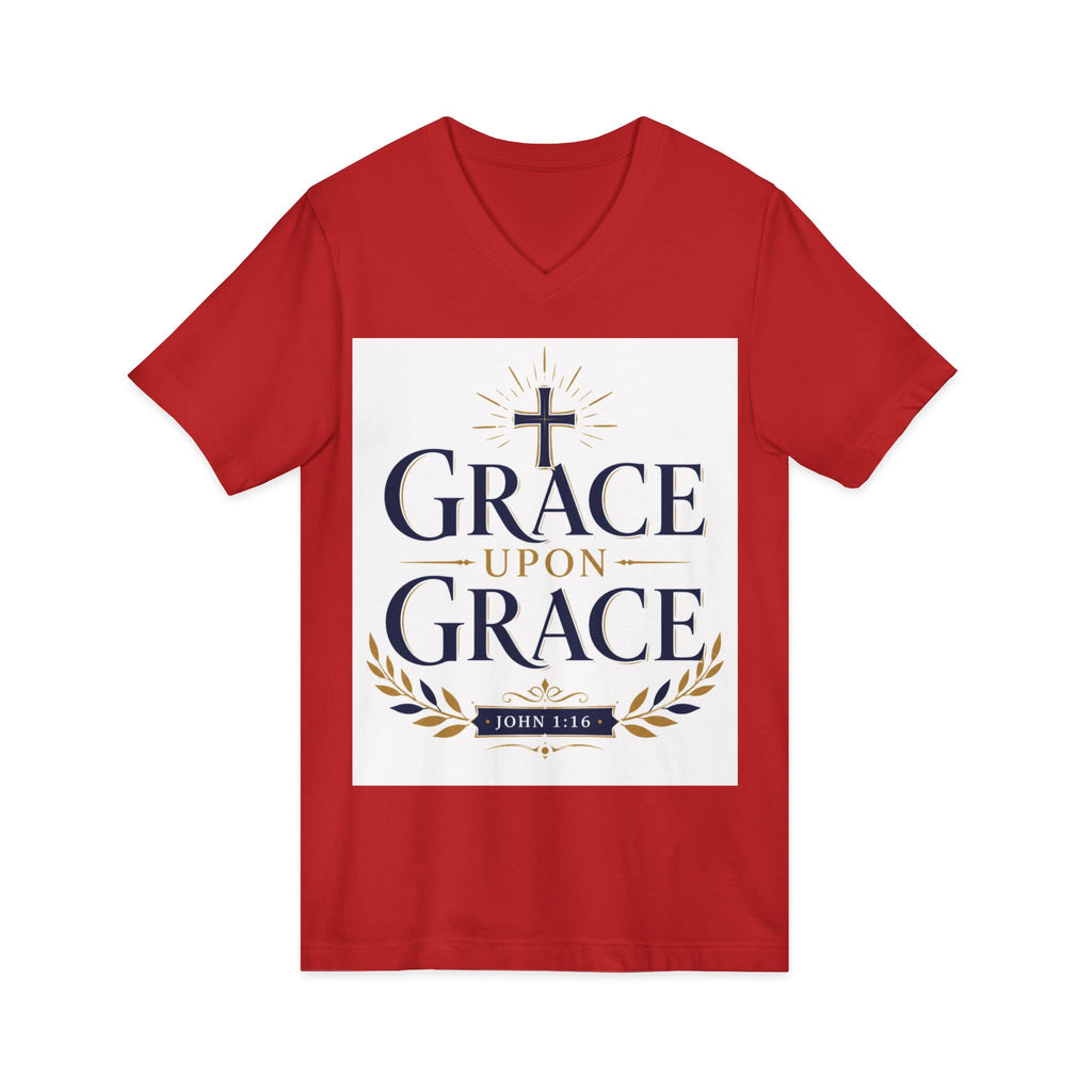 Grace Upon Grace V-Neck Tee — Christian Faith Inspirational Shirt (John 1:16)