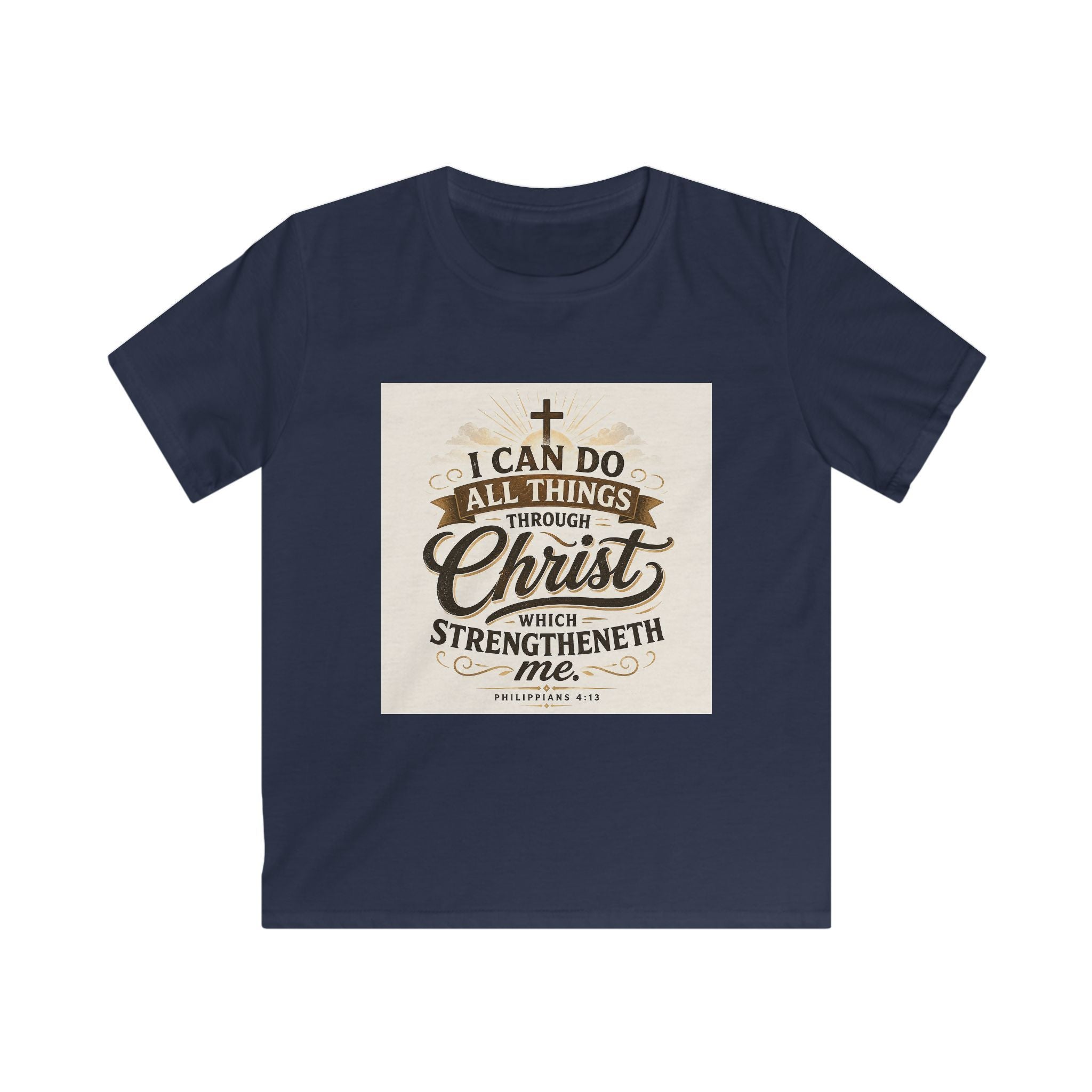 Kids Christian Tee — “I Can Do All Things Through Christ” Bible Verse Shirt