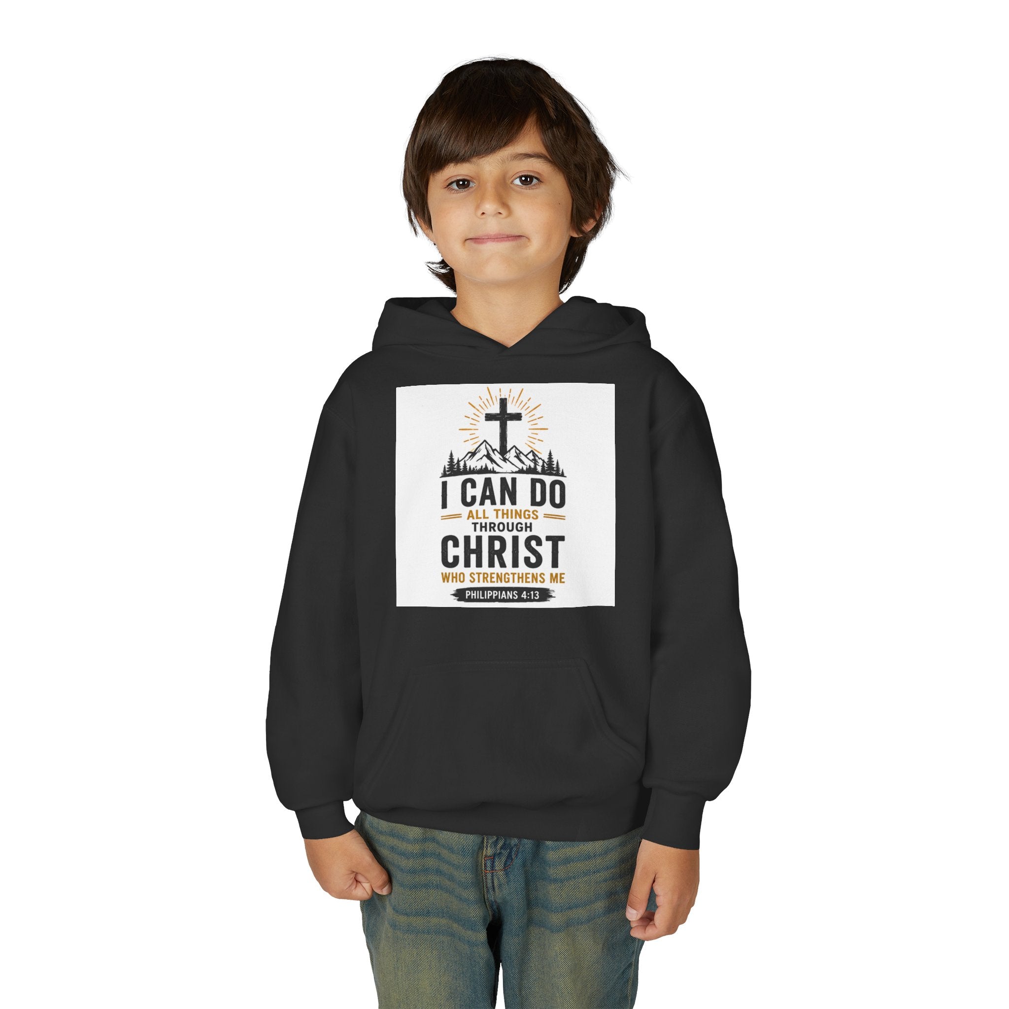 Christian Youth Hoodie - "I Can Do All Things Through Christ" Faith Pullover