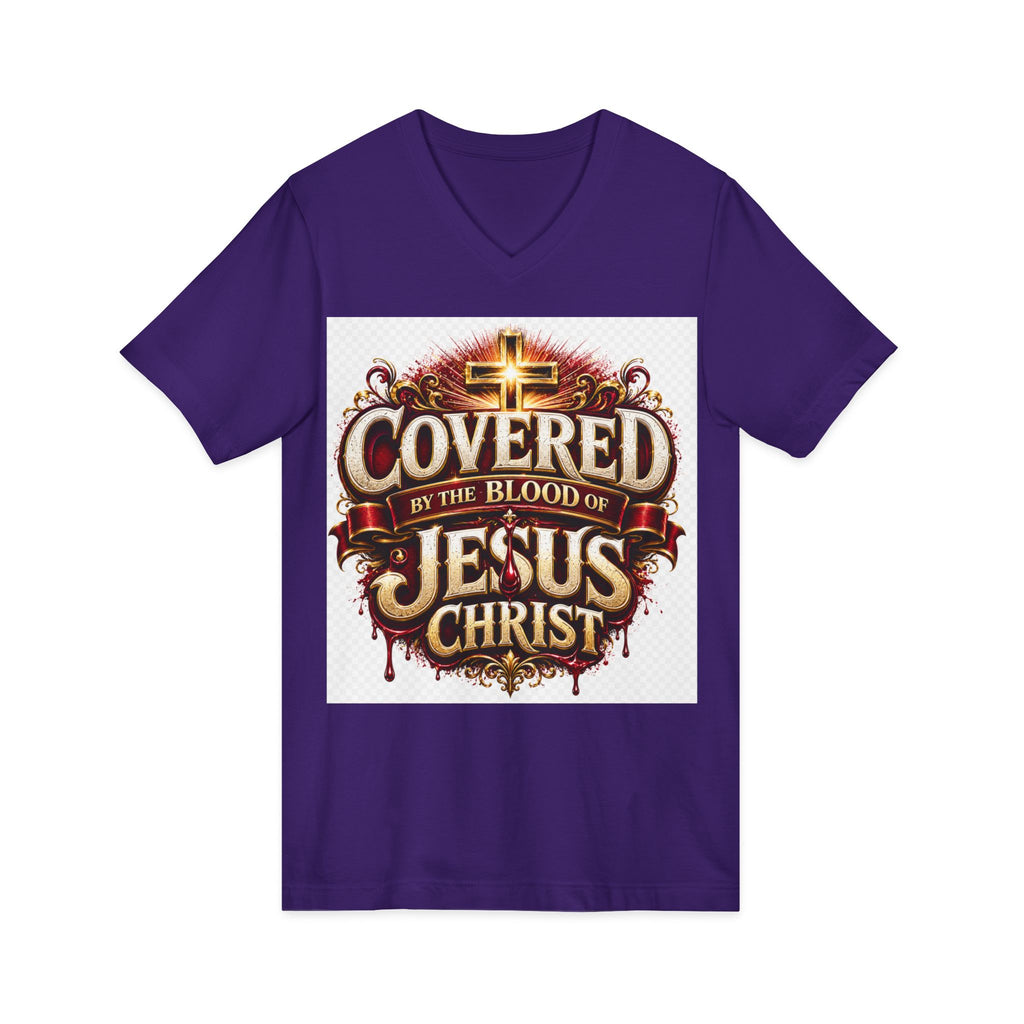 Covered by the Blood of Jesus T-Shirt — Christian Faith V-Neck Tee