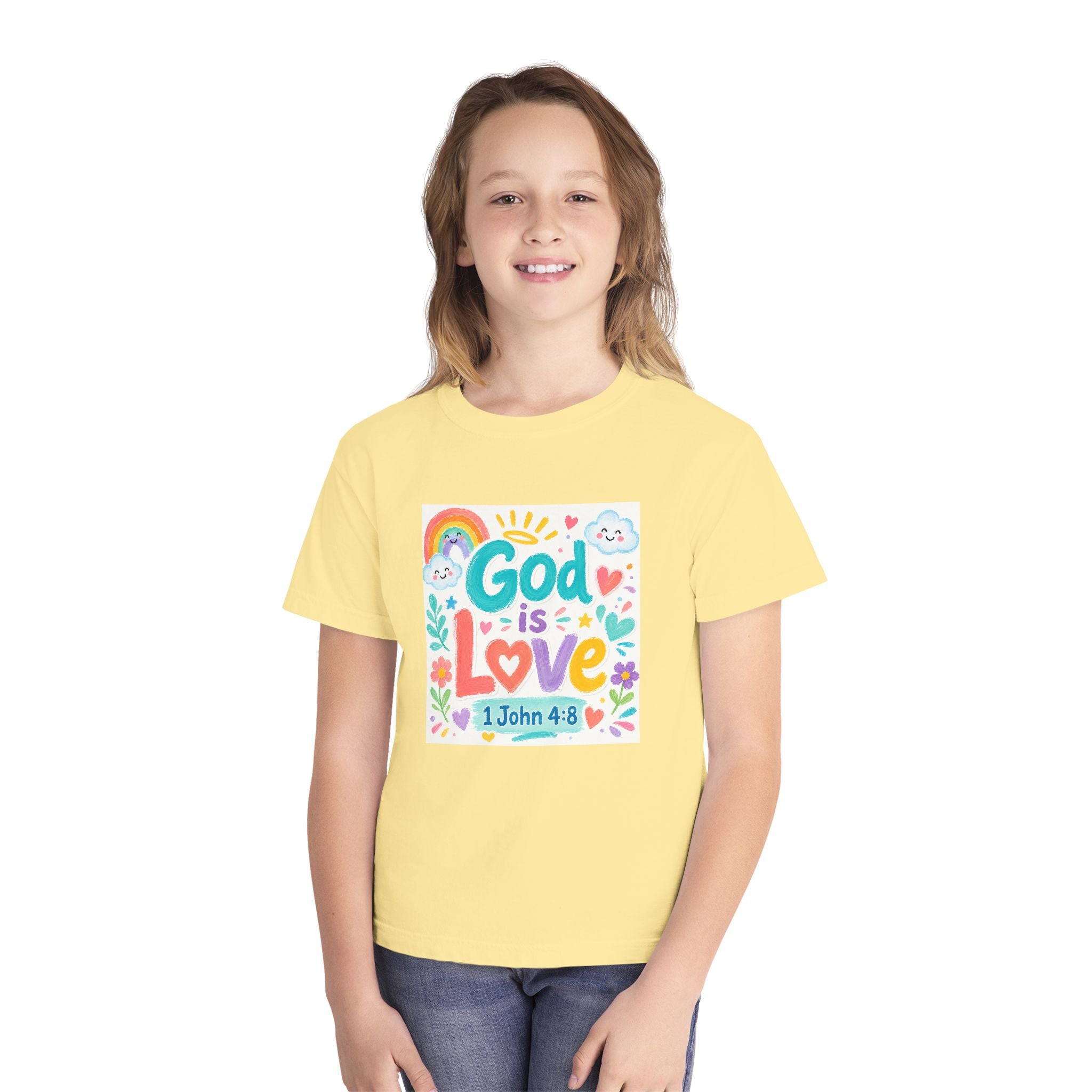 Youth Tee — "God Is Love" Kids Christian T-Shirt (1 John 4:8)