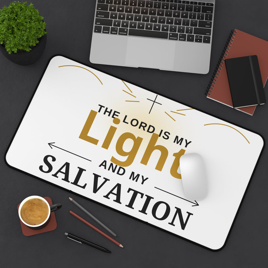 Desk Mat — "The Lord Is My Light and My Salvation" Psalm 27:1 Christian Office Mat