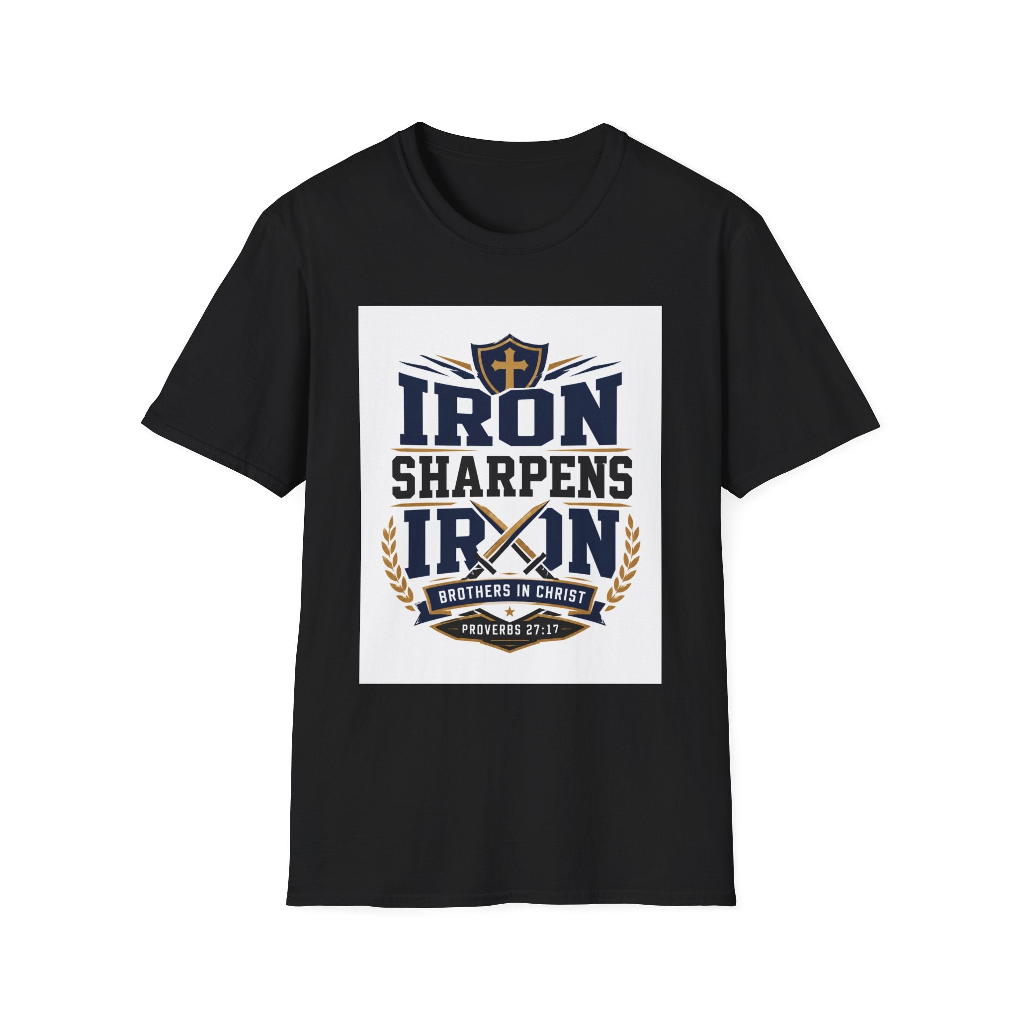 Iron Sharpens Iron T-Shirt — Christian Faith Shield Design
