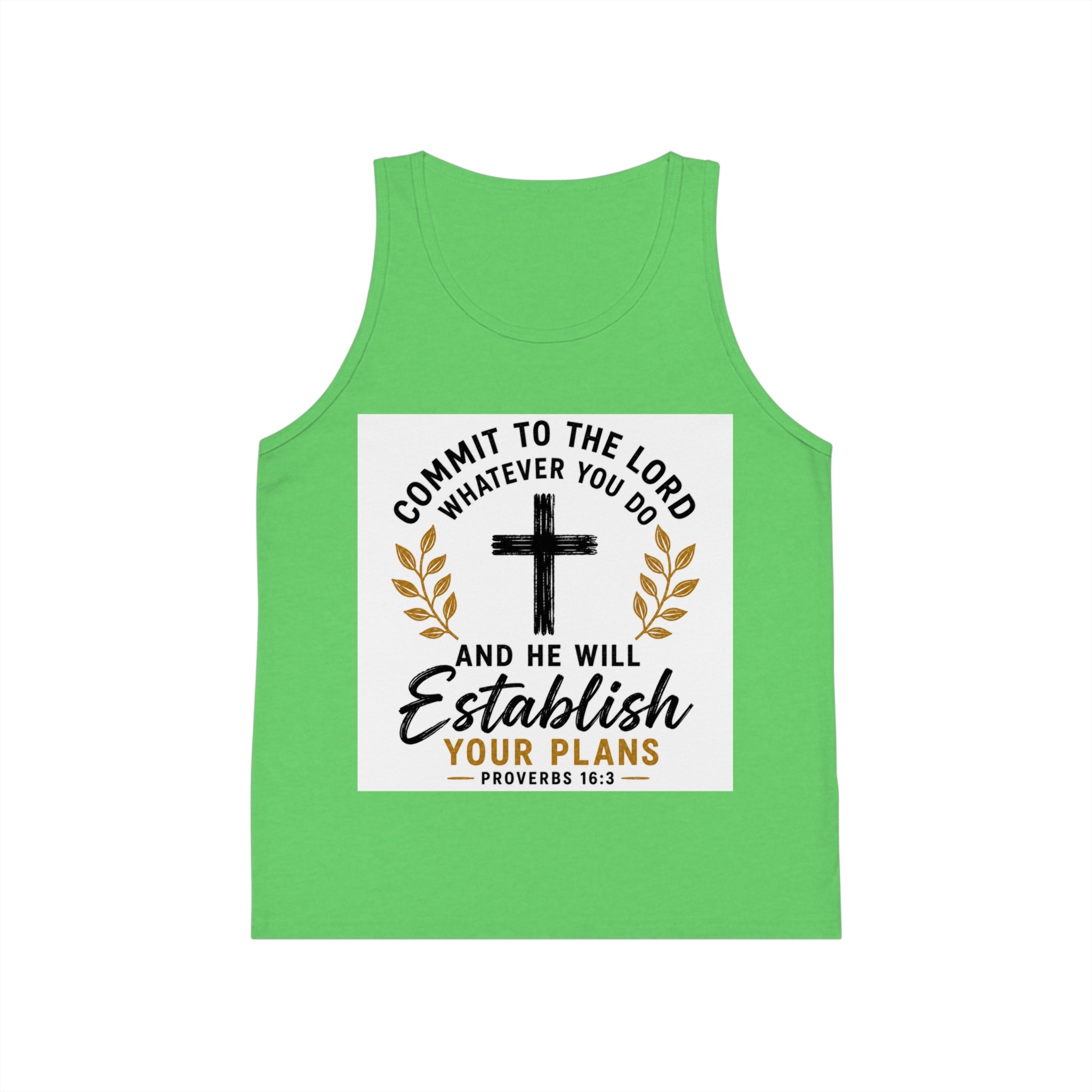 Kids Faith Tank Top - "Commit to the Lord" Proverbs 16:3 Cross Design