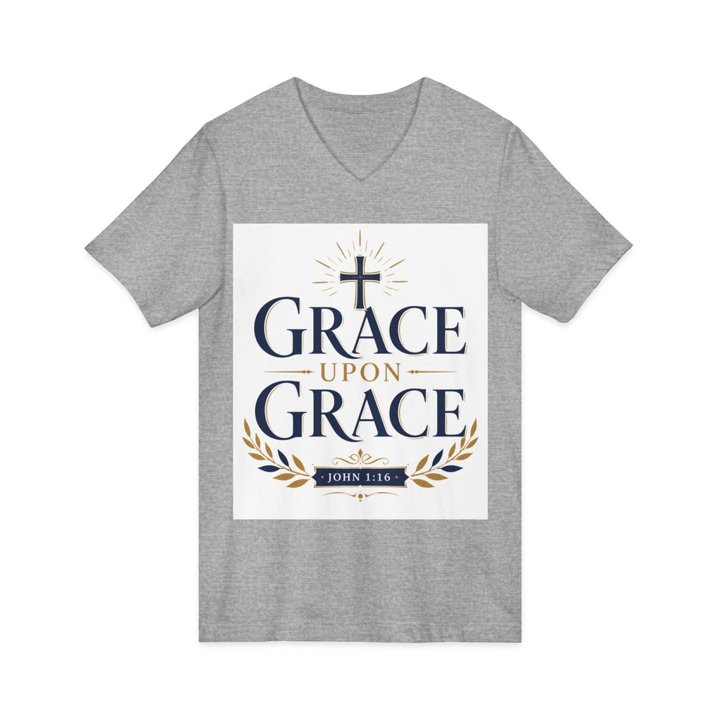 Grace Upon Grace V-Neck Tee — Christian Faith Inspirational Shirt (John 1:16)