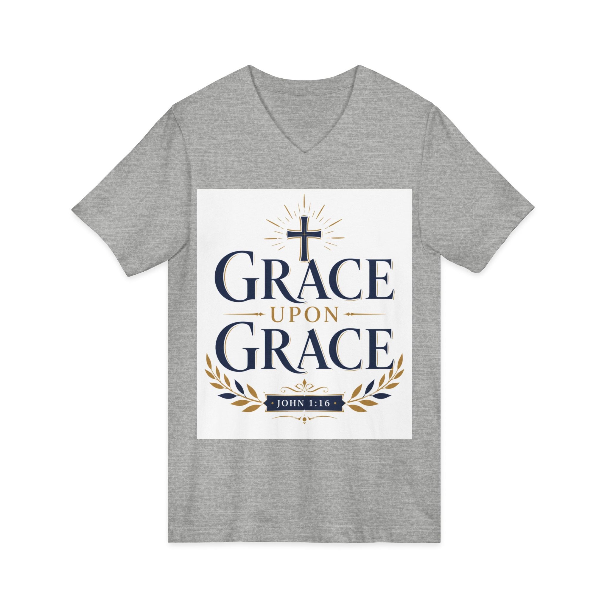 Grace Upon Grace V-Neck Tee — Christian Faith Inspirational Shirt (John 1:16)