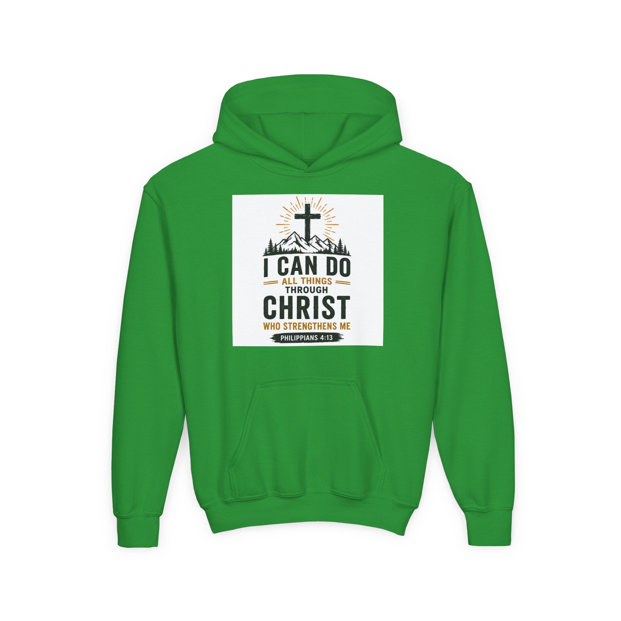 Christian Youth Hoodie - "I Can Do All Things Through Christ" Faith Pullover