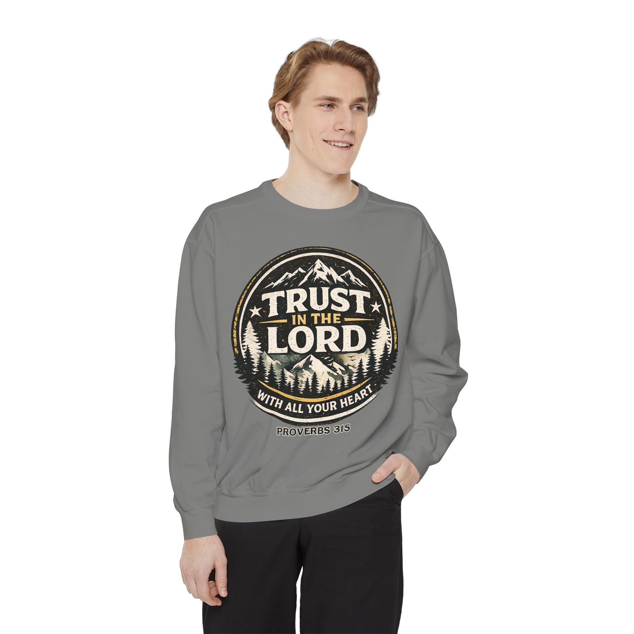 Trust in the Lord Sweatshirt — Proverbs 3:5 Faith Graphic Crewneck