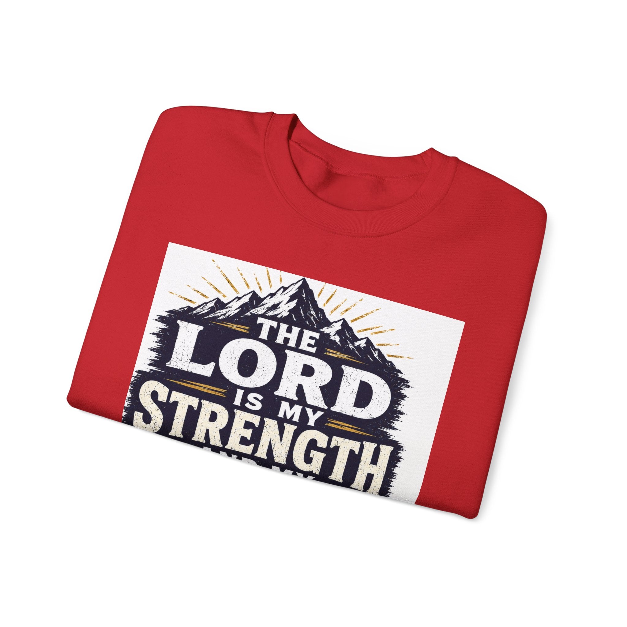 Crewneck Sweatshirt — "The Lord Is My Strength and My Shield" Psalm 28:7 Christian Pullover