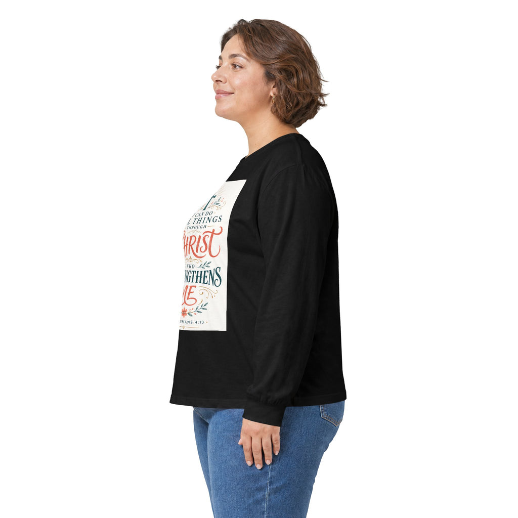 Christian Faith Long Sleeve Tee — "I Can Do All Things Through Christ" Inspirational Shirt
