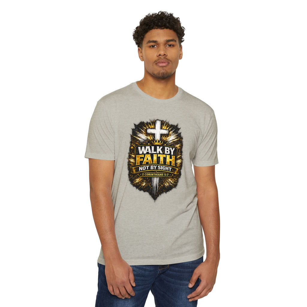 Walk By Faith T-Shirt — Christian Cross Scripture Tee (2 Corinthians 5:7)