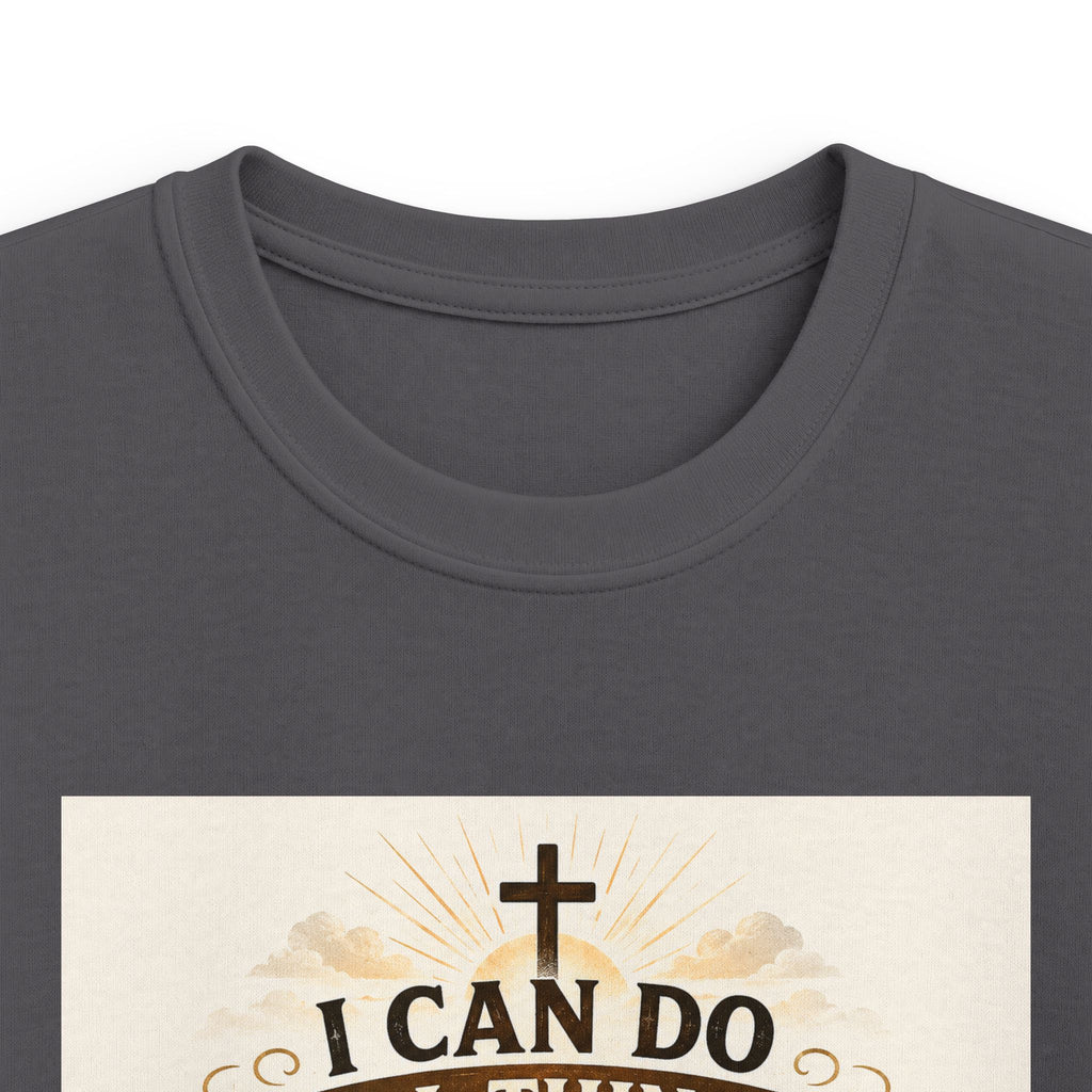 Kids Christian Tee — “I Can Do All Things Through Christ” Bible Verse Shirt