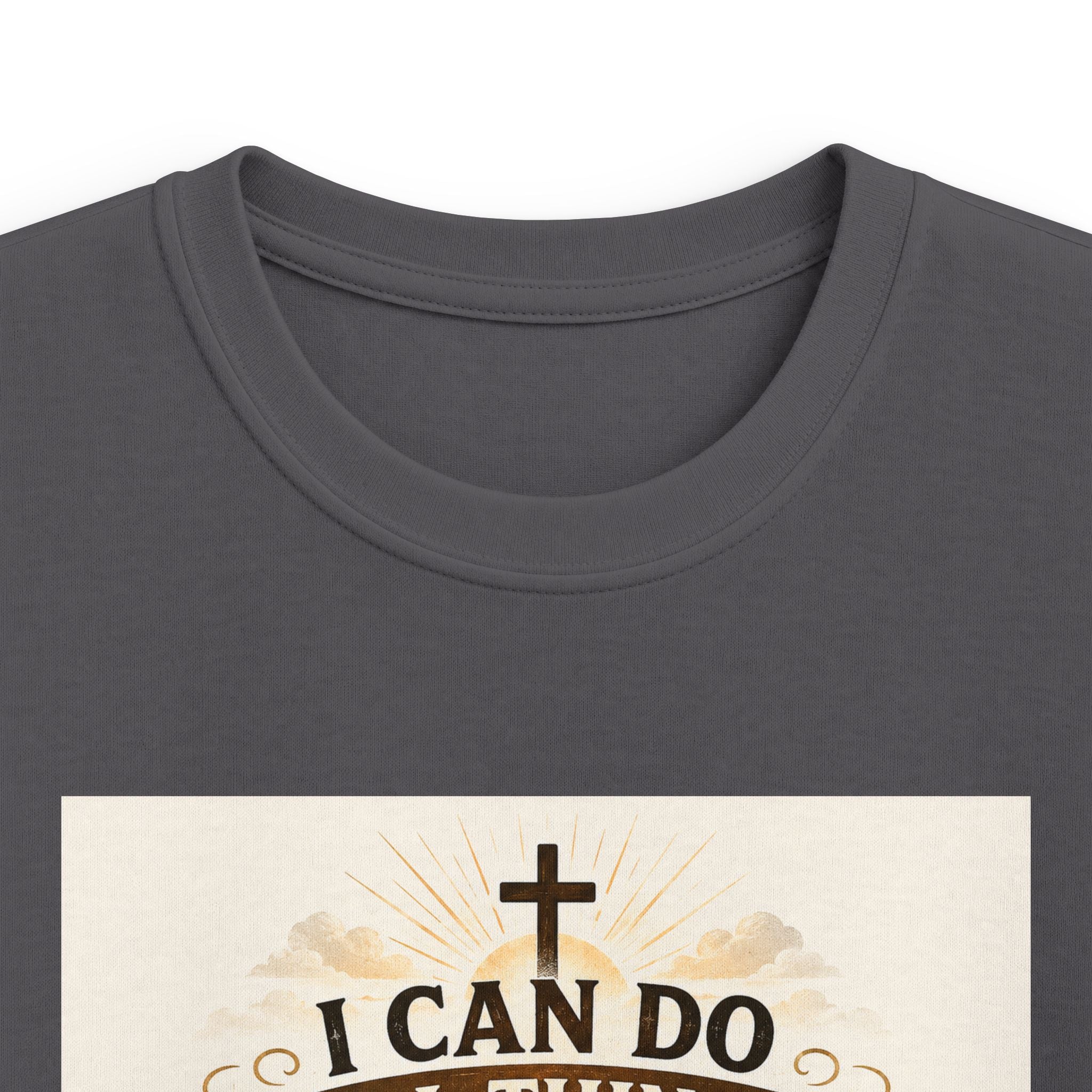 Kids Christian Tee — “I Can Do All Things Through Christ” Bible Verse Shirt